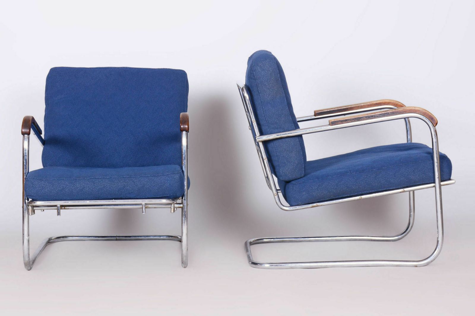 Original Bauhaus Pair Of Armchairs, Chrome Plated Steel, Switzerland, 1930s photo for sale