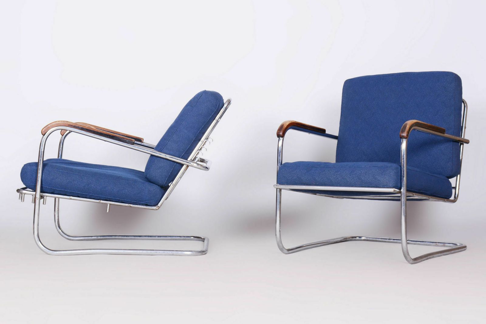 Original Bauhaus Pair Of Armchairs, Chrome Plated Steel, Switzerland, 1930s photo buy