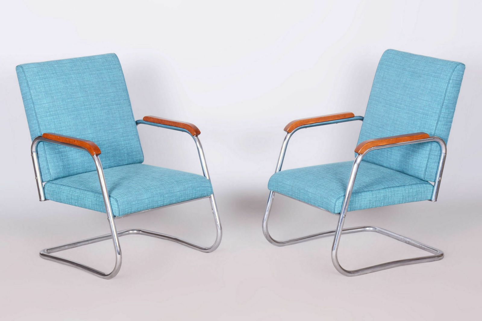 Restored Bauhaus Pair Of Armchairs, Karel E. Ort, Hynek Gottwald, Czech, 1930s