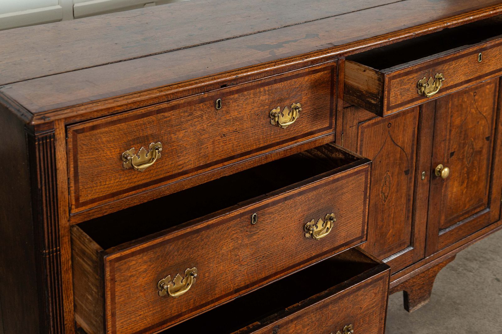 photo for sale Large English George III Oak Inlaid Dresser Base