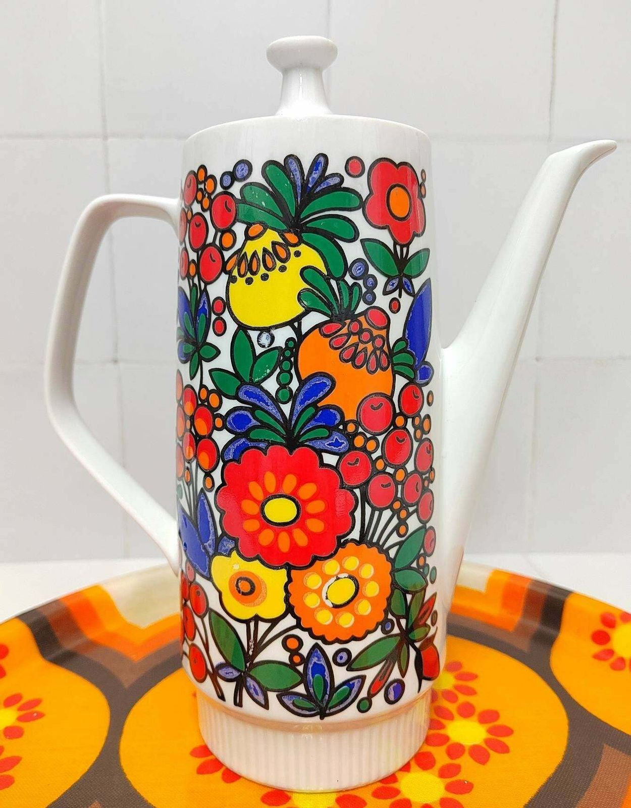 Vintage Flower Power Coffee Pot By Colditz Porcelain Of East Germany photo furniture