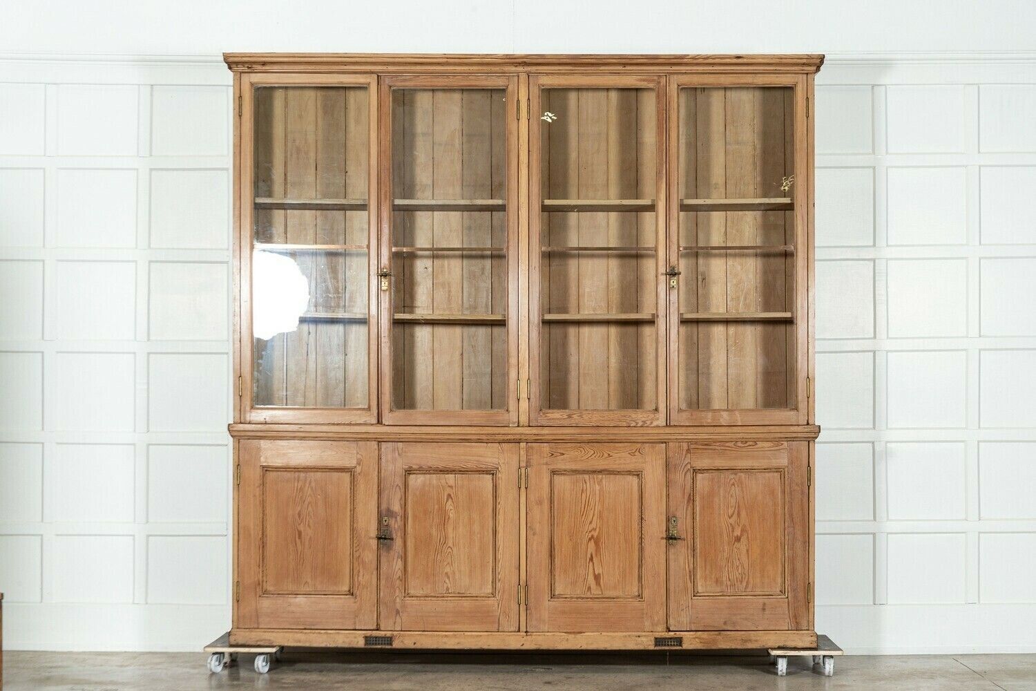 Monumental English Pine Glazed Bookcase Cabinet photo furniture