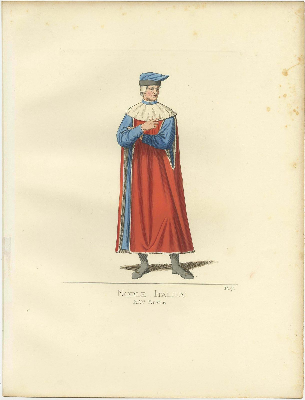 Antique Print Of An Italian Nobleman, 14th Century, By Bonnard, 1860 photo furniture