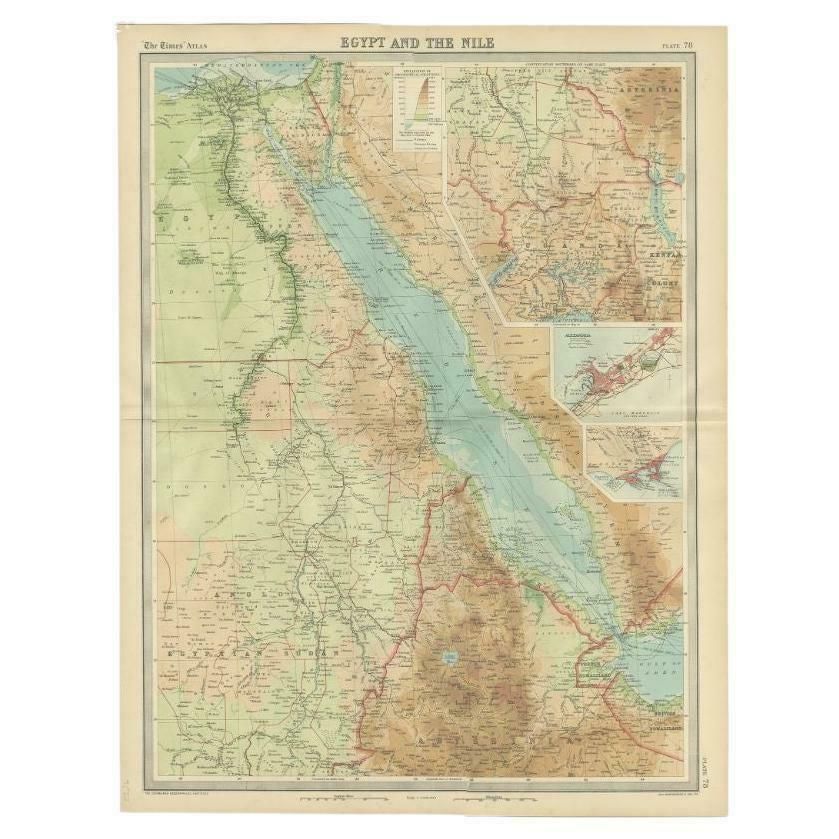 Antique Map Of The Region Of The Nile River By Bartholomew, 1922