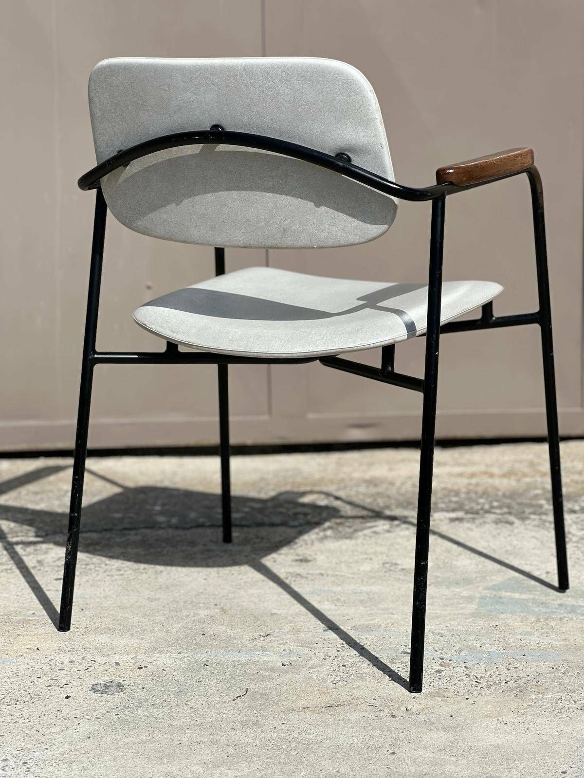 Armchair In Metal, Oak And Imitation Leather Vintage 1950 photo Furniture