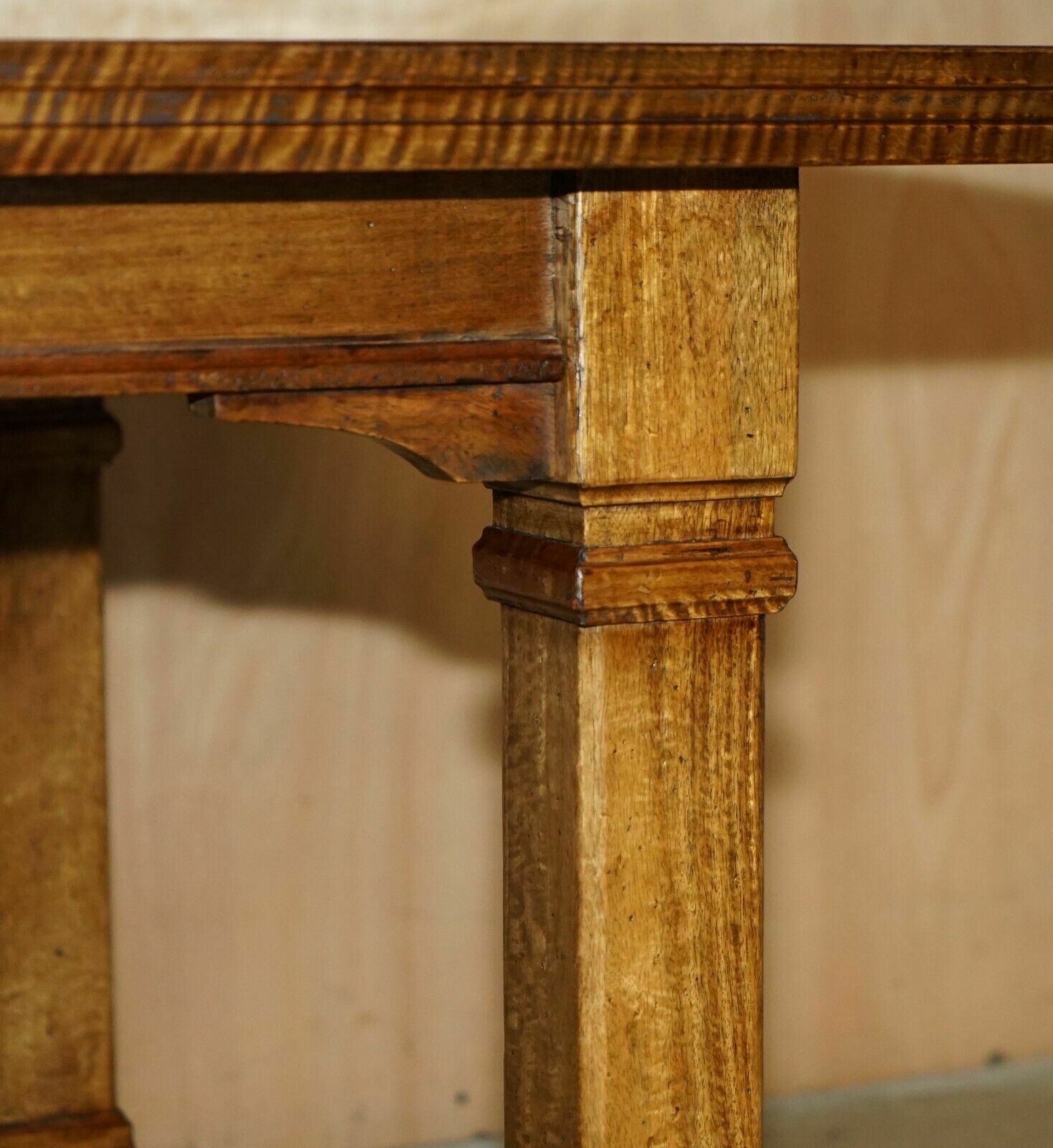 Exquisite Vintage Oyster Veneer & Parquetry Inlaid Refectory Dining Table photo vinterior