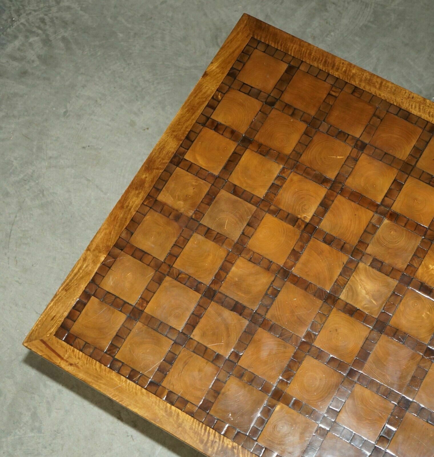 photo for sale Exquisite Vintage Oyster Veneer & Parquetry Inlaid Refectory Dining Table