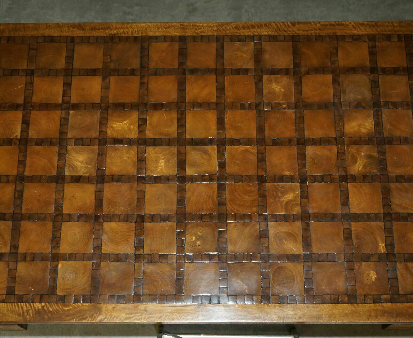 Furniture Exquisite Vintage Oyster Veneer & Parquetry Inlaid Refectory Dining Table photo