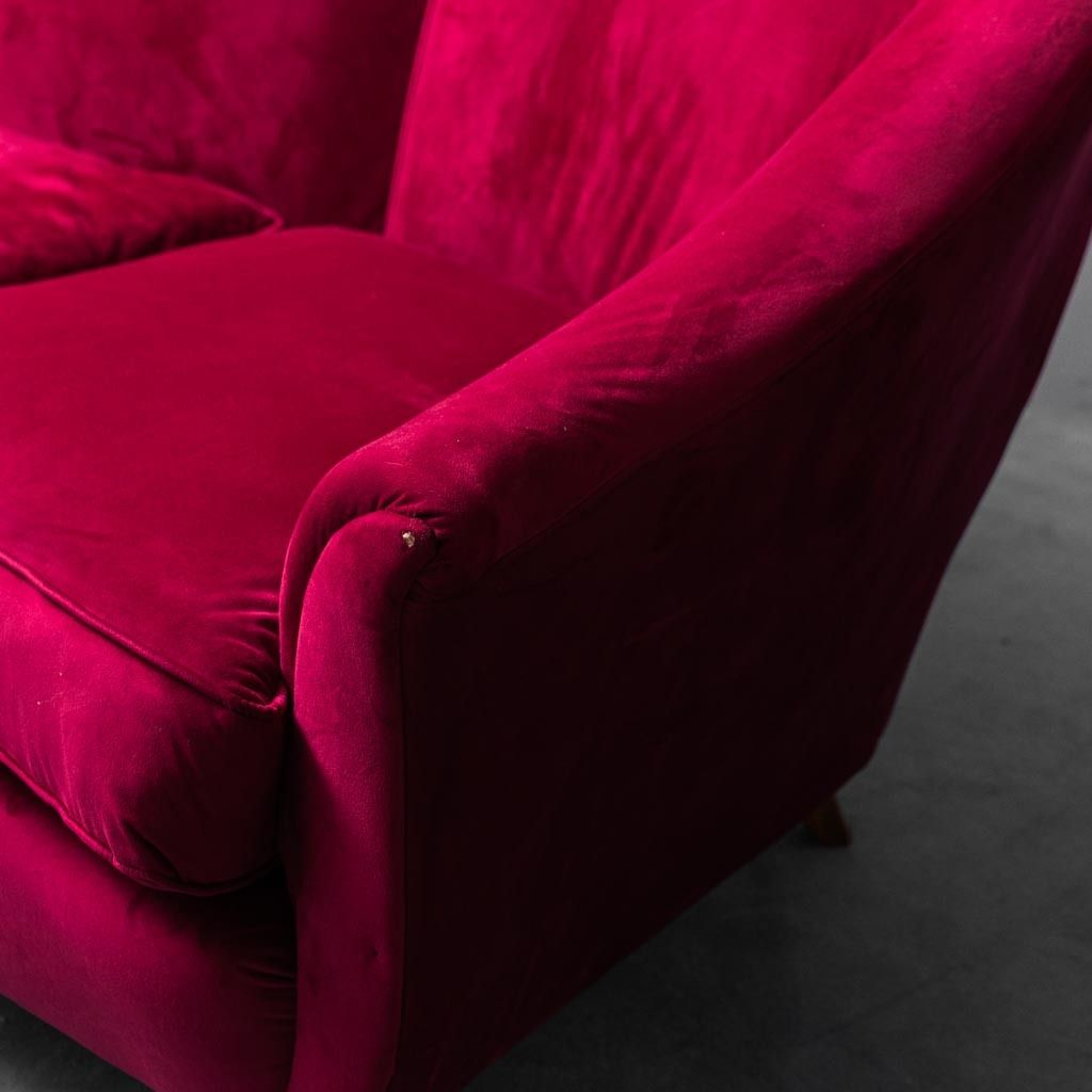 3 Seater Red Velvet Sofa From The 1950s, Modern Vintage photo for sale