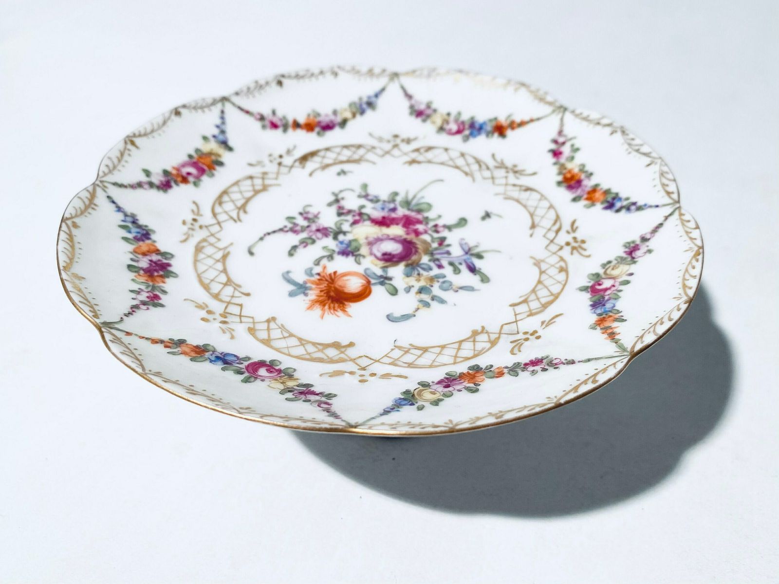 Antique Charles Ahrenfeld Limoges France Porcelain Sweet Platter With Floral Pattern / 1930s 1940s photo 58.0