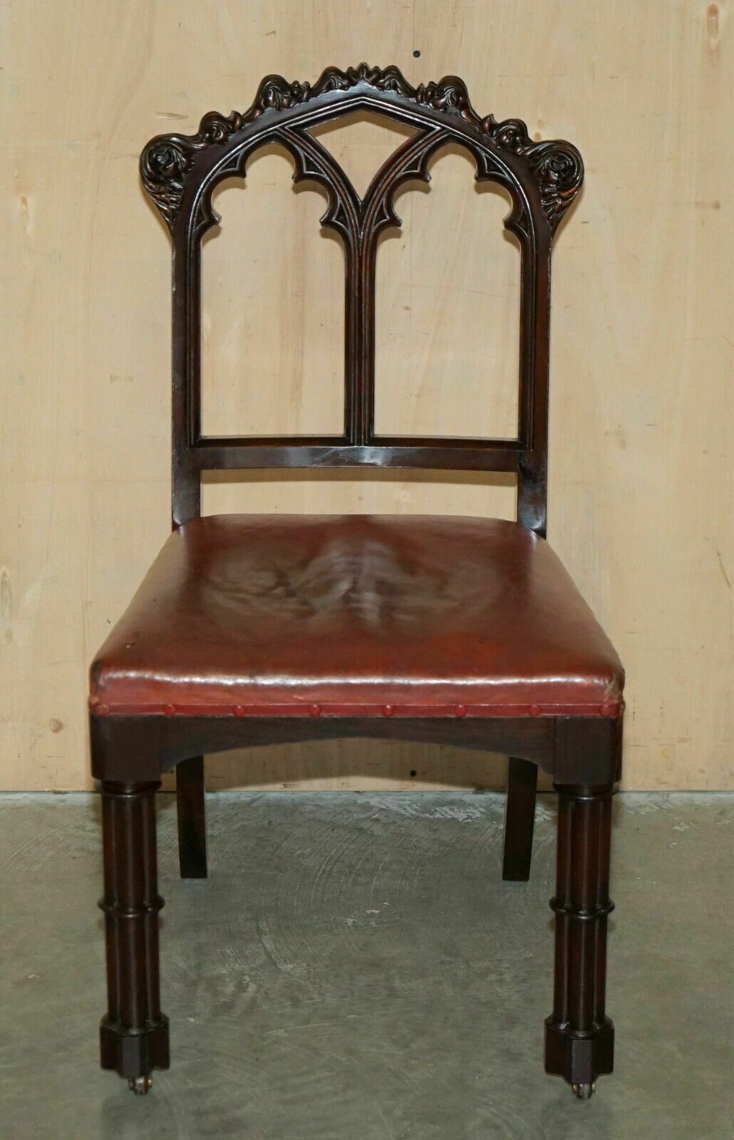 Pair Of Antique Gothic A.W.N Pugin Side Chairs Chippendale Cluster Column Legs photo Furniture