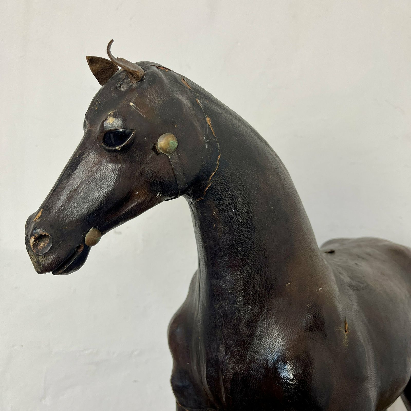 Antique Leather Horse Sculpture, Late 19th Century, Victorian Era, Figurine And Ornaments, Equestrian Collectibles, Period Interior Design photo Art