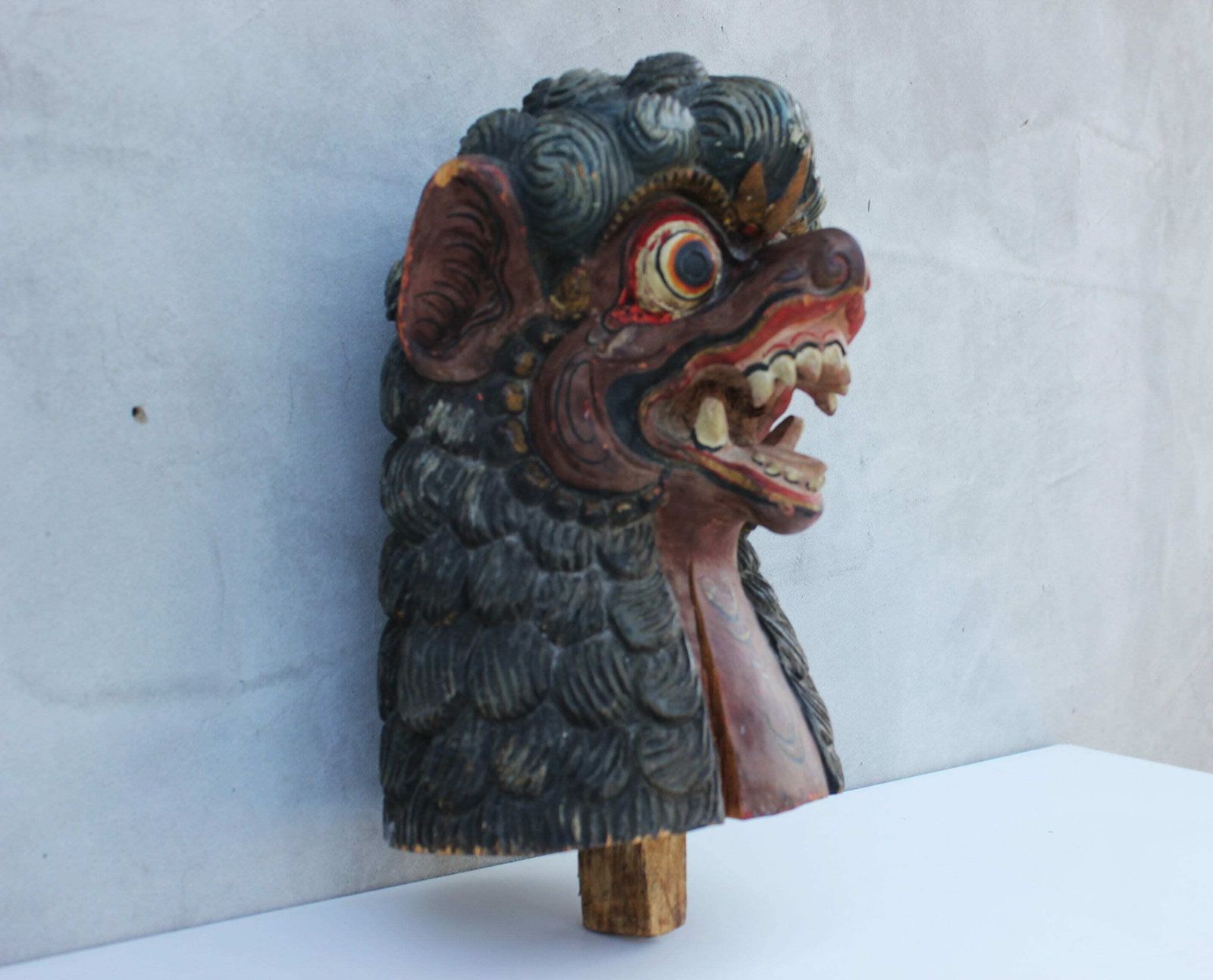 Tribal Hand Carved Barong Head, Wooden Balinese Singha , A Winged Lion, Figurine, Collectible Indonesian Art Decor photo furniture