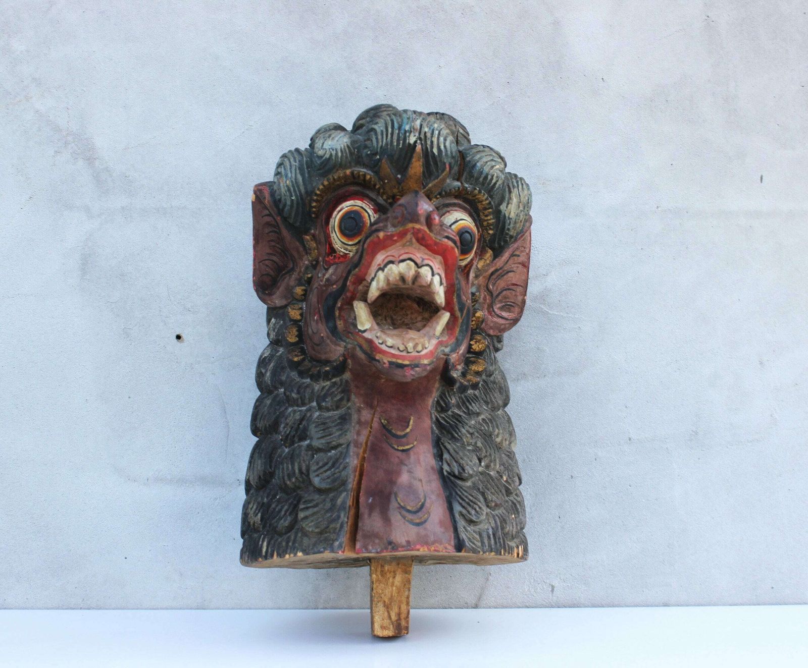 photo for sale Tribal Hand Carved Barong Head, Wooden Balinese Singha , A Winged Lion, Figurine, Collectible Indonesian Art Decor