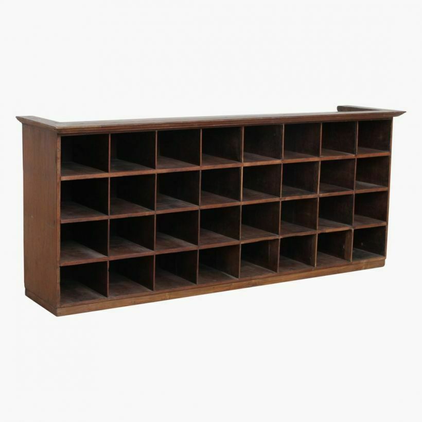 Antique Dark Wood Pigeon Hole Storage Shelving