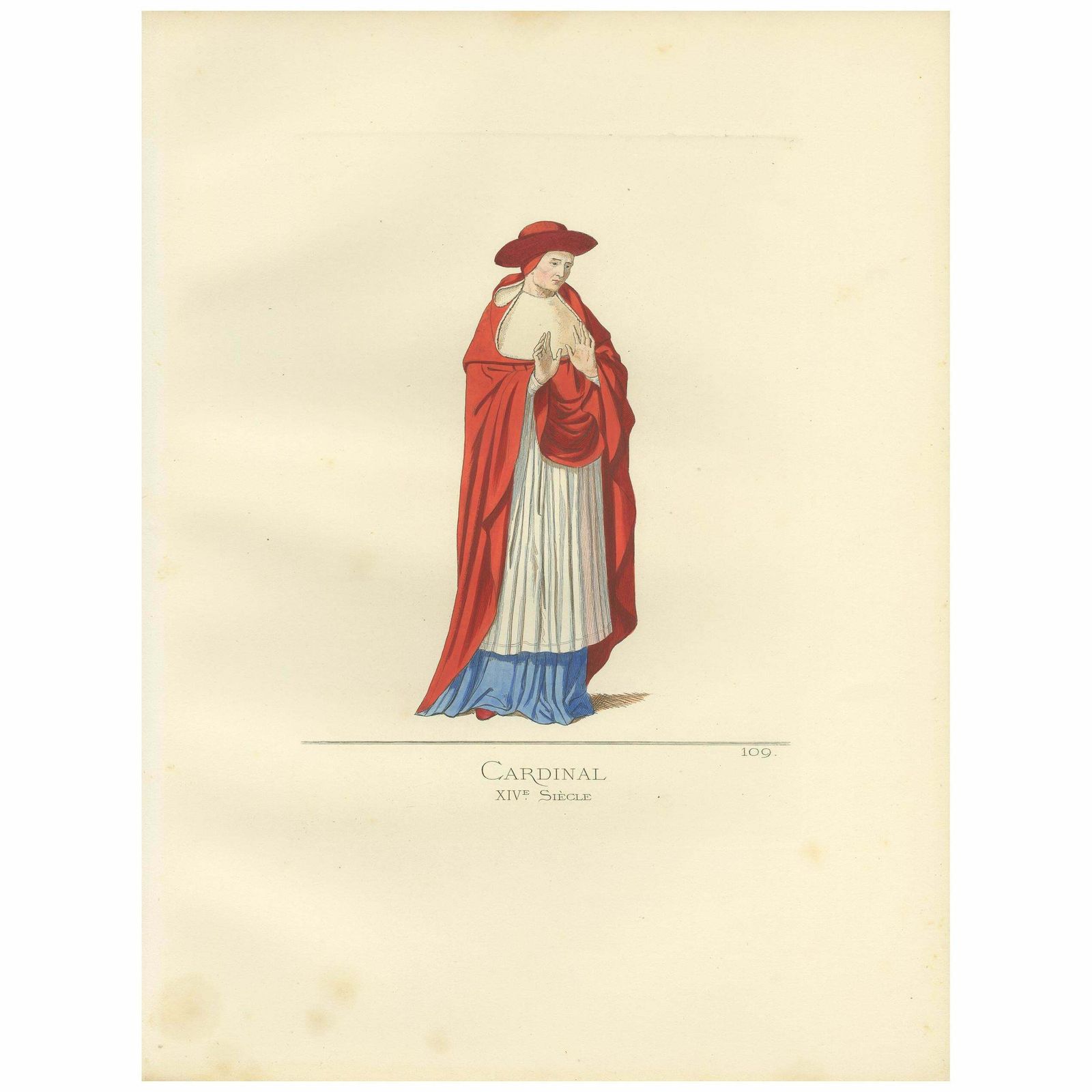Antique Print Of A Cardinal, Italy, 14th Century, By Bonnard, 1860