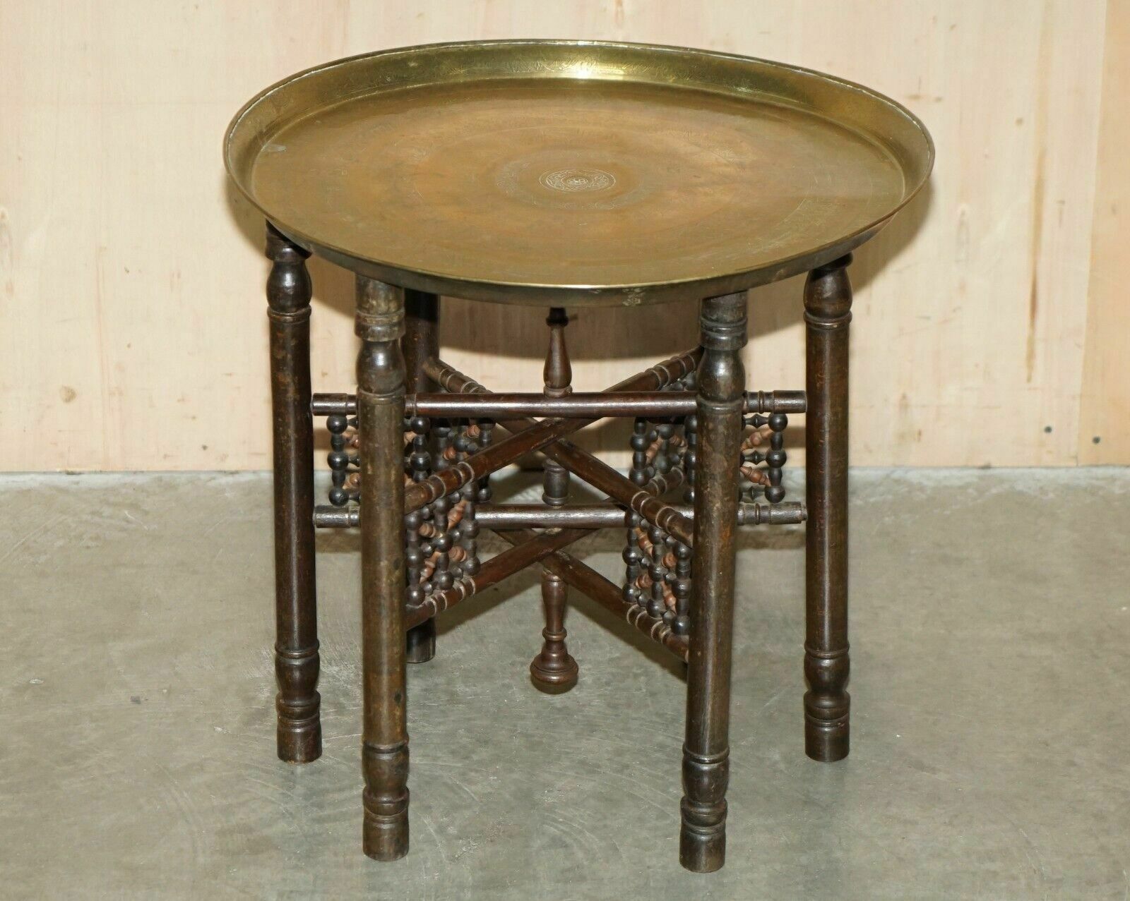 Antique Hand Carved Liberty's London Moroccan Folding Tray Table Animal Etchings photo furniture