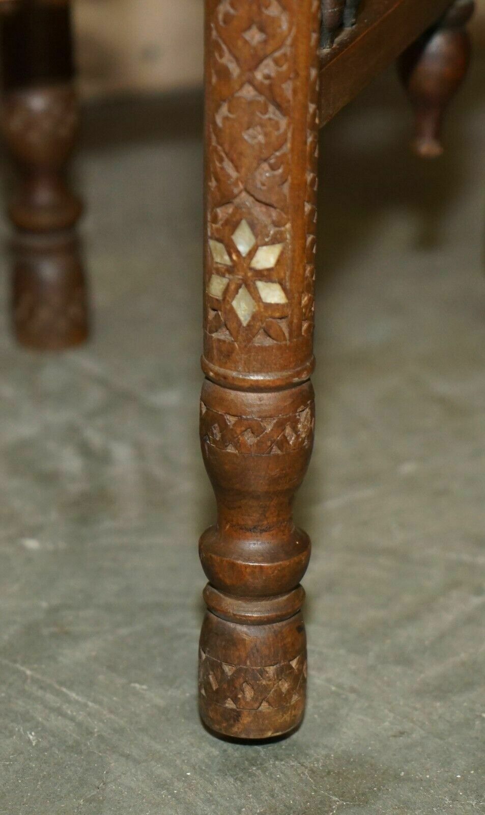 Antique Hand Carved Liberty's London Moroccan Folding Tray Table Zodiac Etchings photo buy