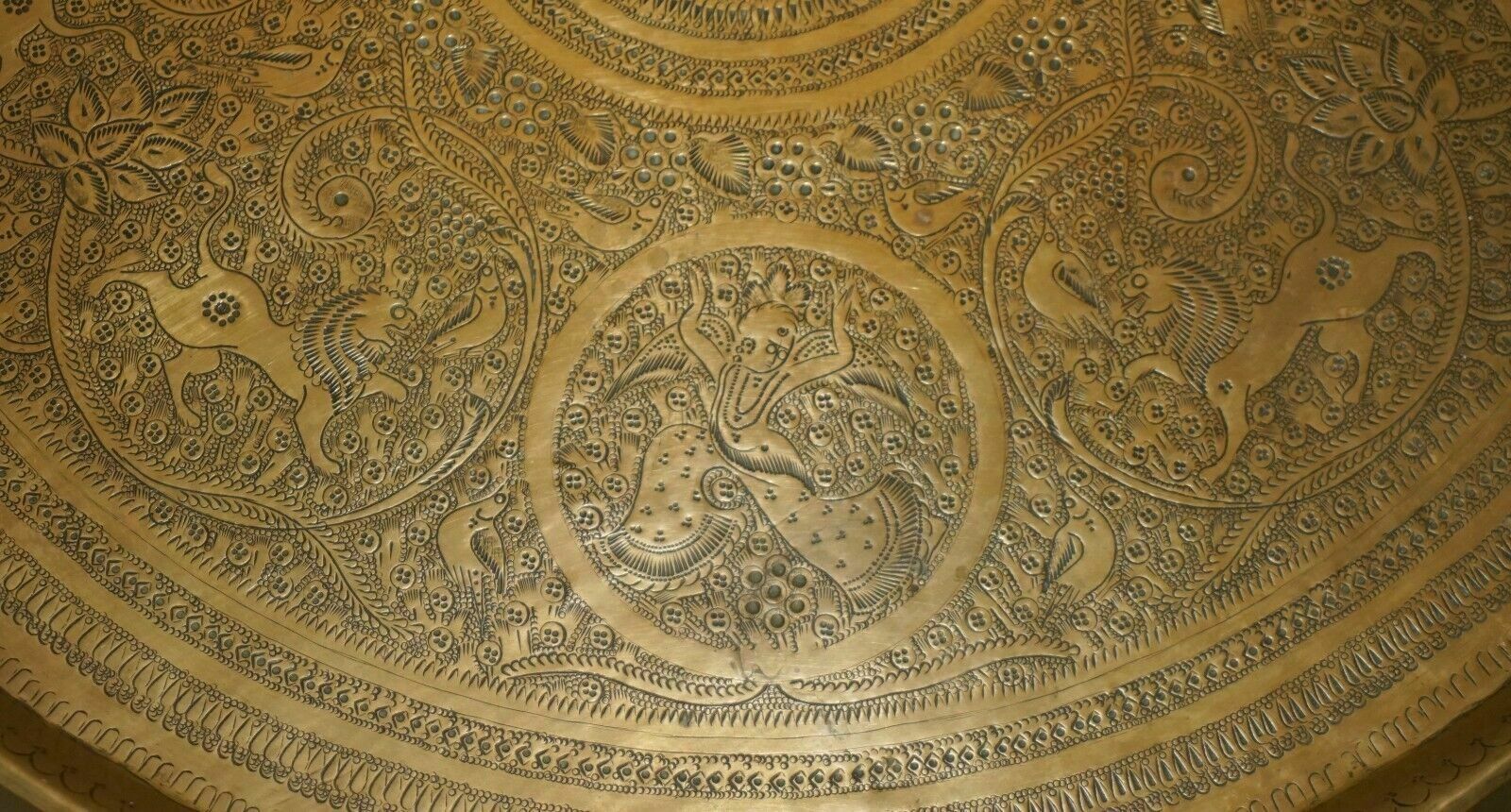 750.0 Antique Hand Carved Liberty's London Moroccan Folding Tray Table Zodiac Etchings photo