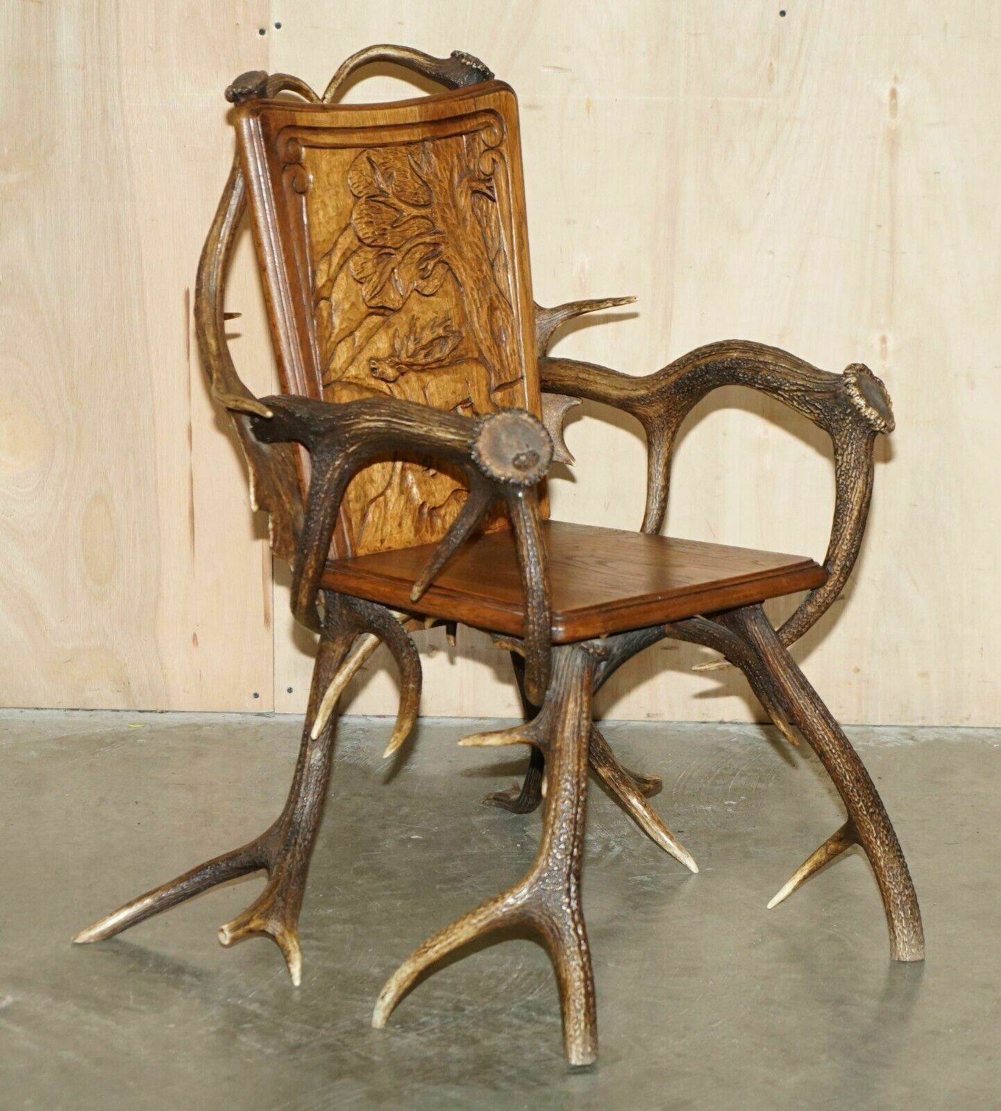 2950.0 Pair Of Antique German Black Forest Carved Antler Armchairs Part Of A Suite photo