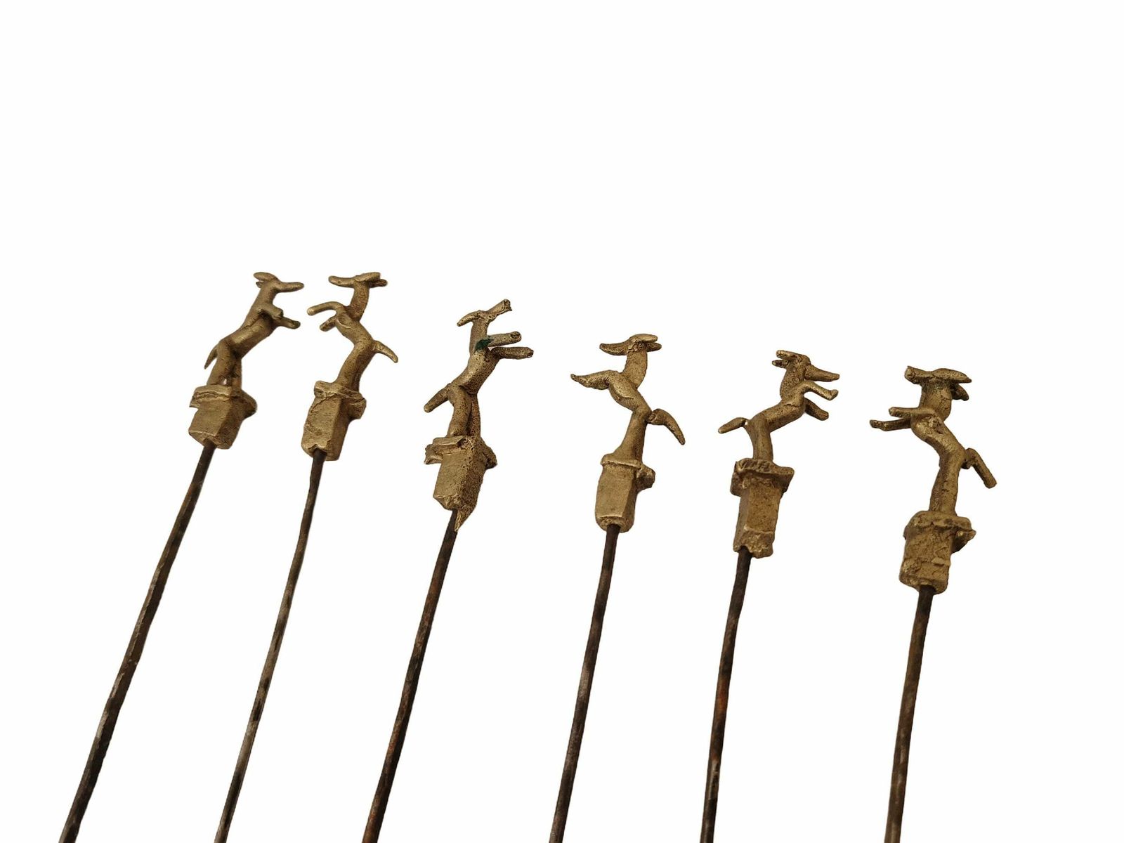 Akan Ashanti Bronze Meat Skewer Bbq Sticks With Antelope Figurine, Set Of 6, Collectible African Tribal & Folk Decor photo furniture