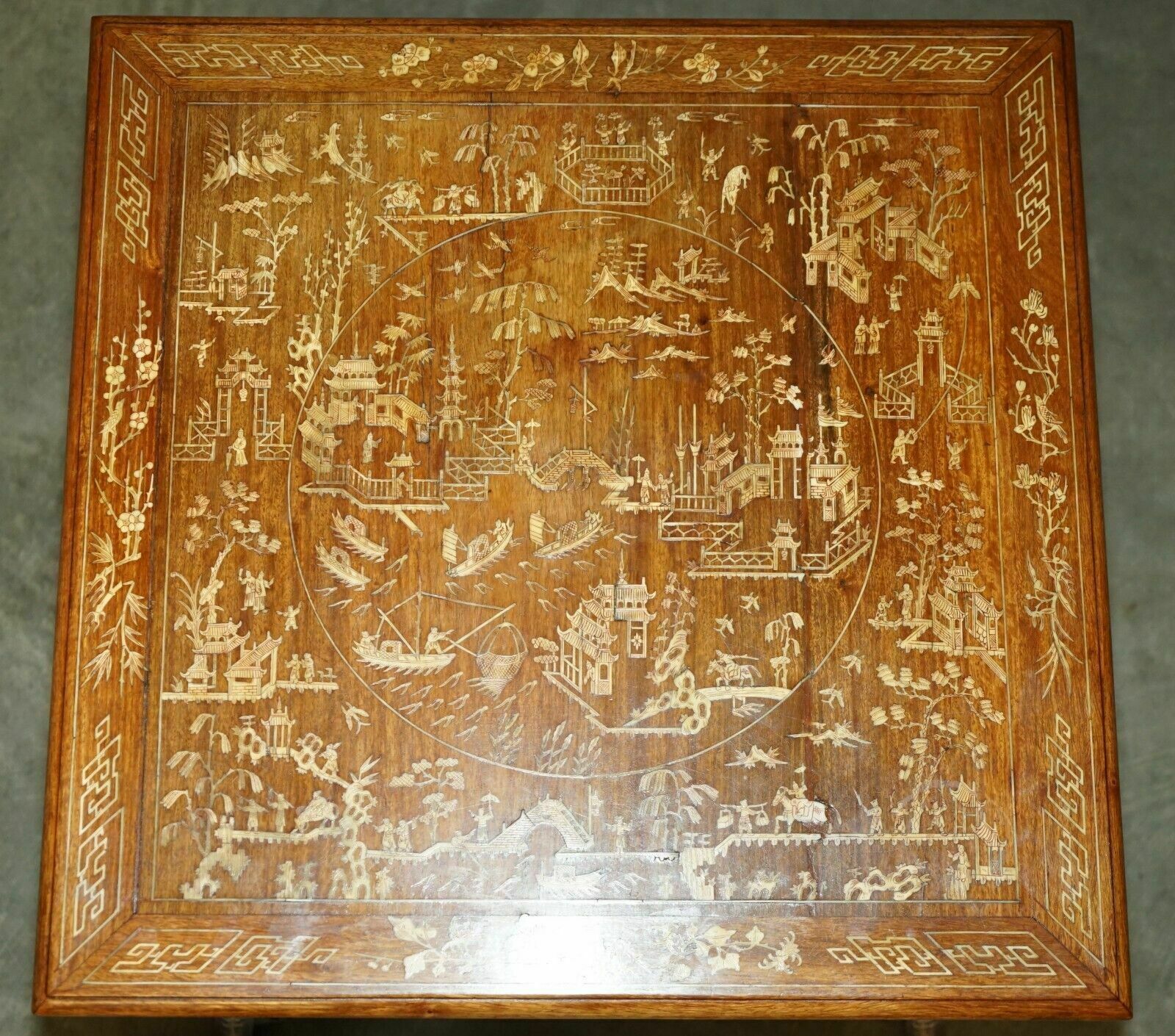 3750.0 Antique Circa 1900 Ornately Carved And Heavily Inlaid Chinese Occasional Table photo