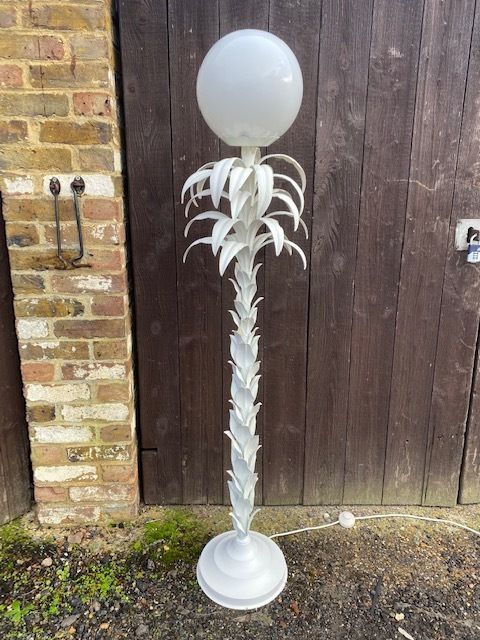 Lighting Mid Century White Palm Tree Floor Lamp In The Manner Of Sergio Terzani, French, 1970s photo