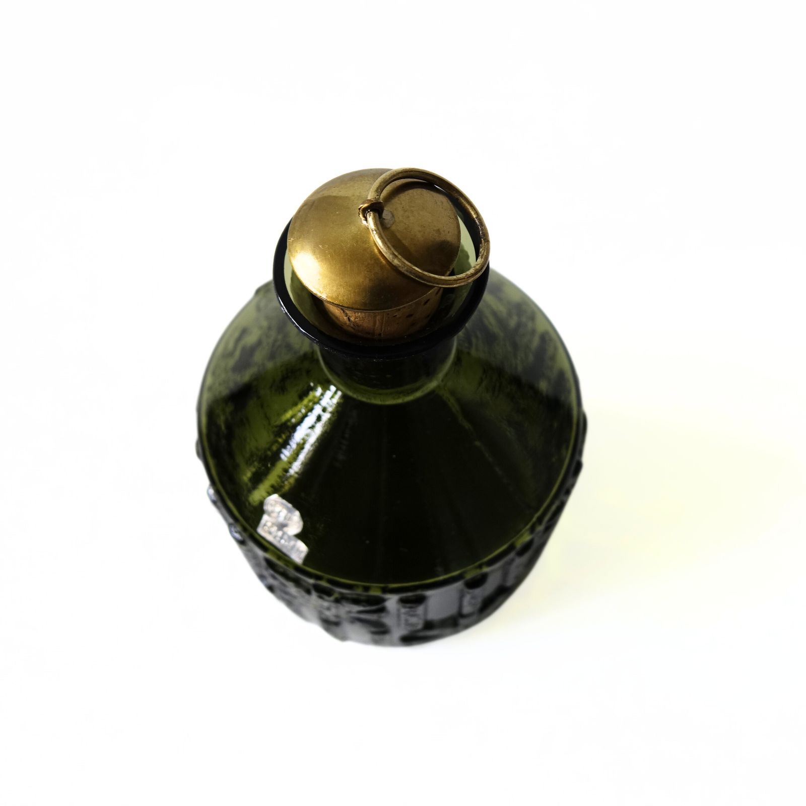 Vintage Green Glass Decanter With Cork And Brass Lid From Skruf Sweden photo furniture