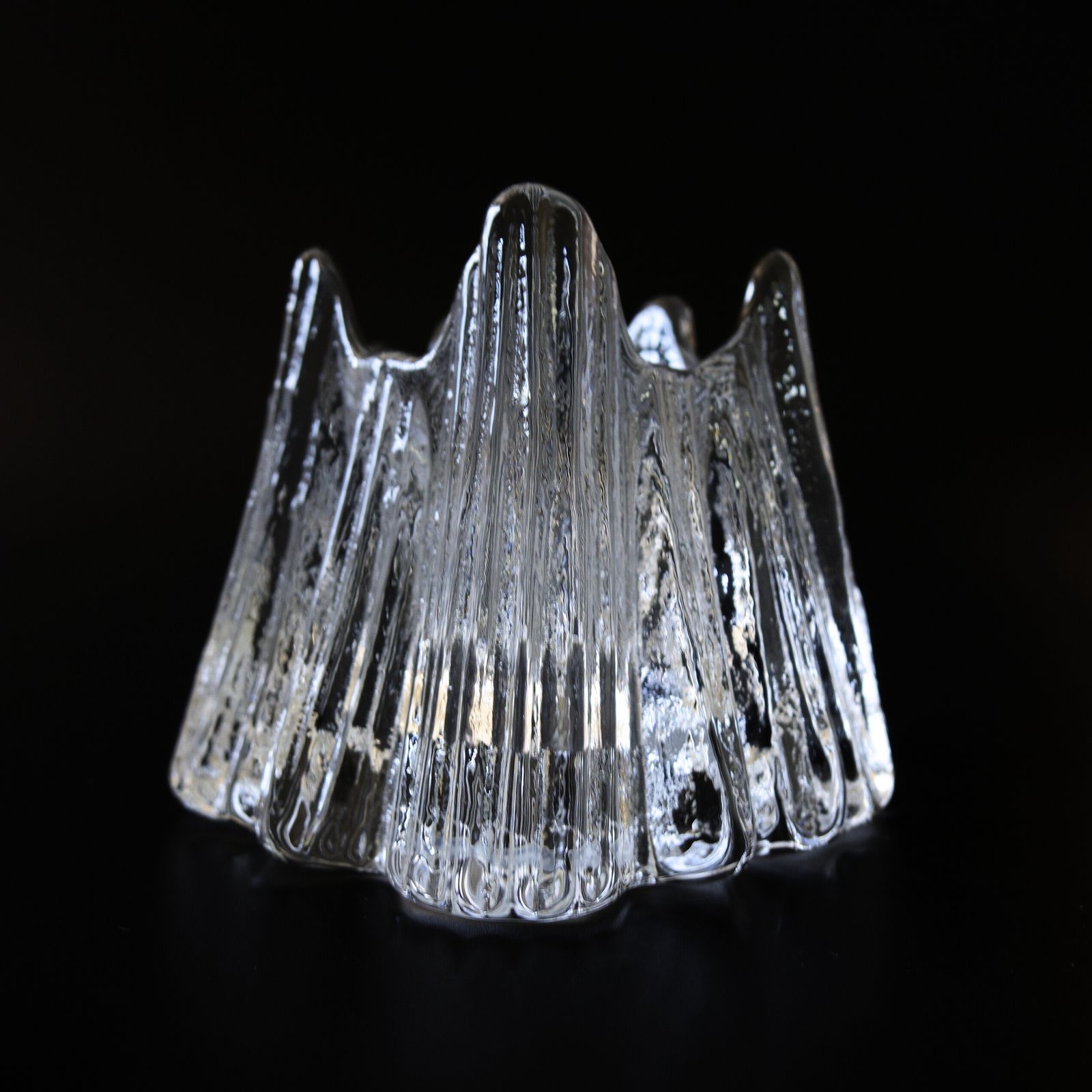 Vintage Glass Tea Light Candle Holder "Volcano" Nybro Designed By Rune Strand photo for sale