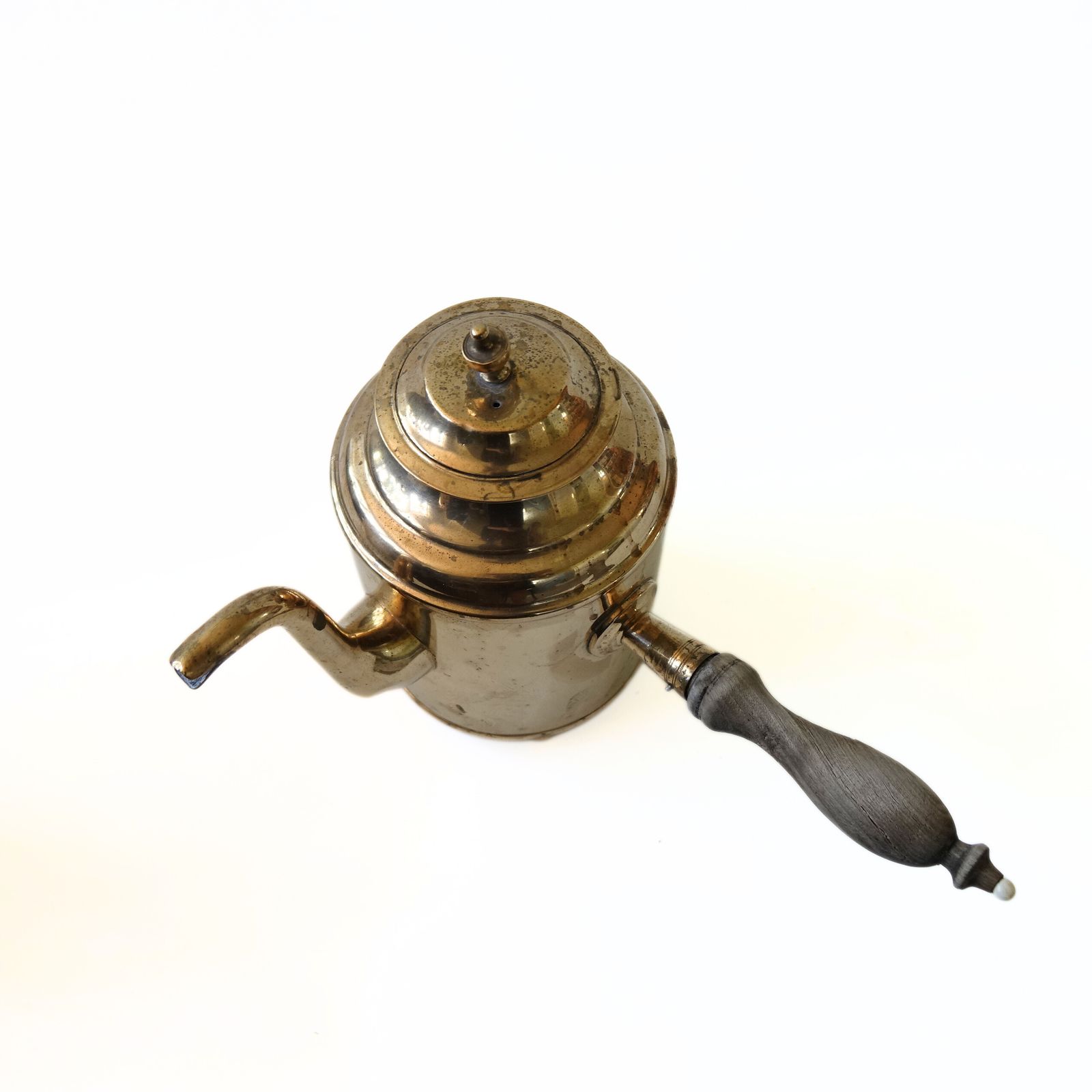 Antique Brass Chocolate Jug With Wooden Handle From Sweden Early 1900s, Stamped photo furniture