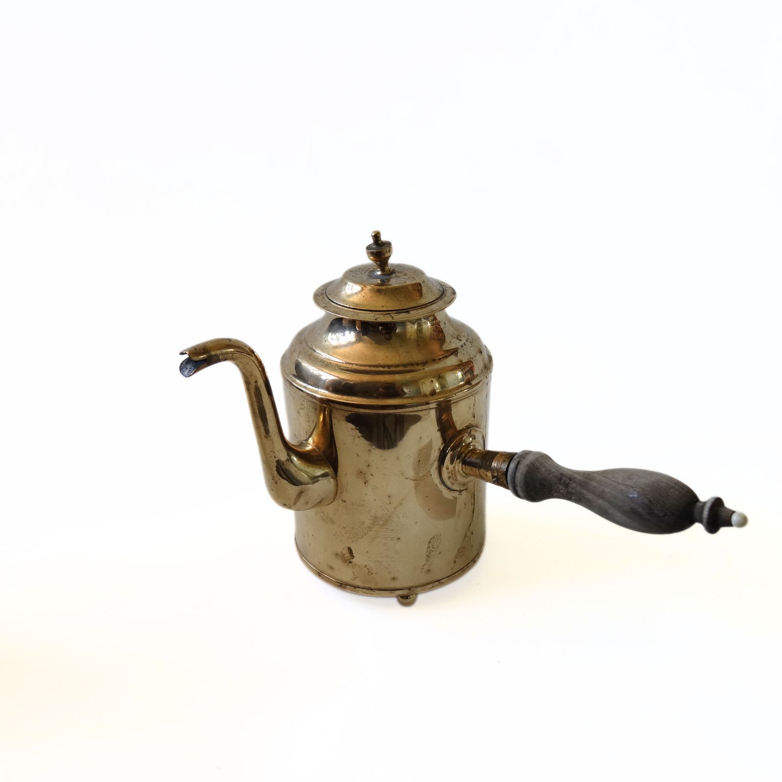 Antique Brass Chocolate Jug With Wooden Handle From Sweden Early 1900s, Stamped photo Home Decor