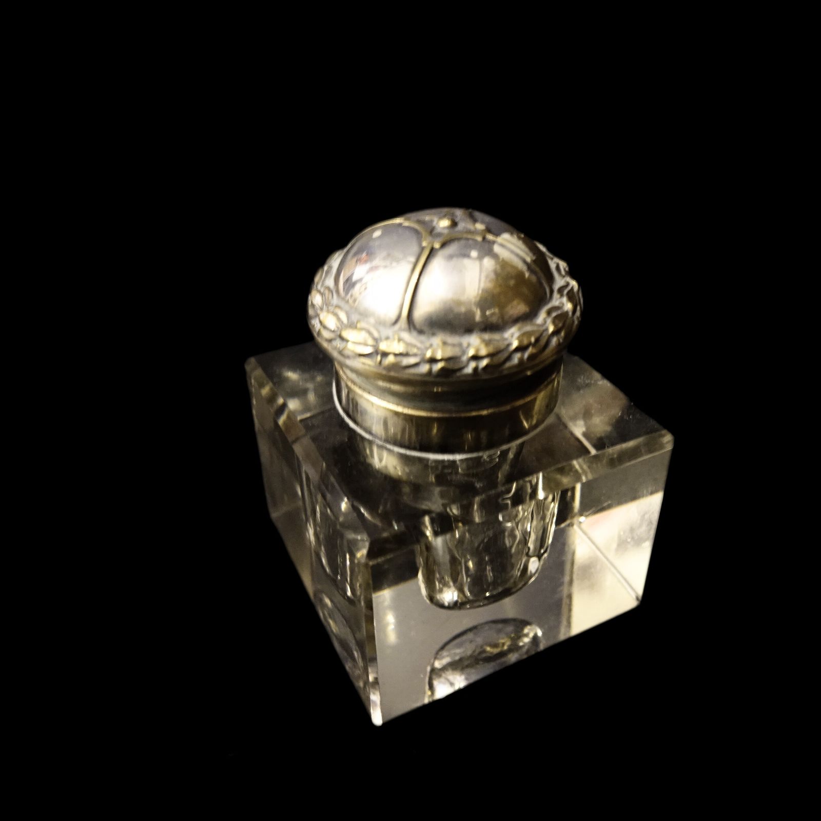 Antique Stunning Ink Cup In Crystal And Silver Plated Lid From Sweden Ea