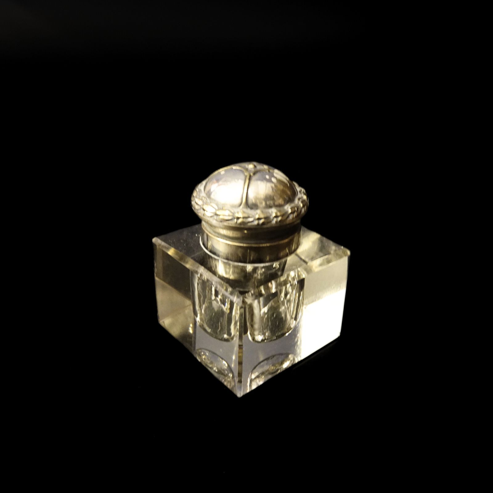 Antique Stunning Ink Cup In Crystal And Silver Plated Lid From Sweden Ea photo for sale
