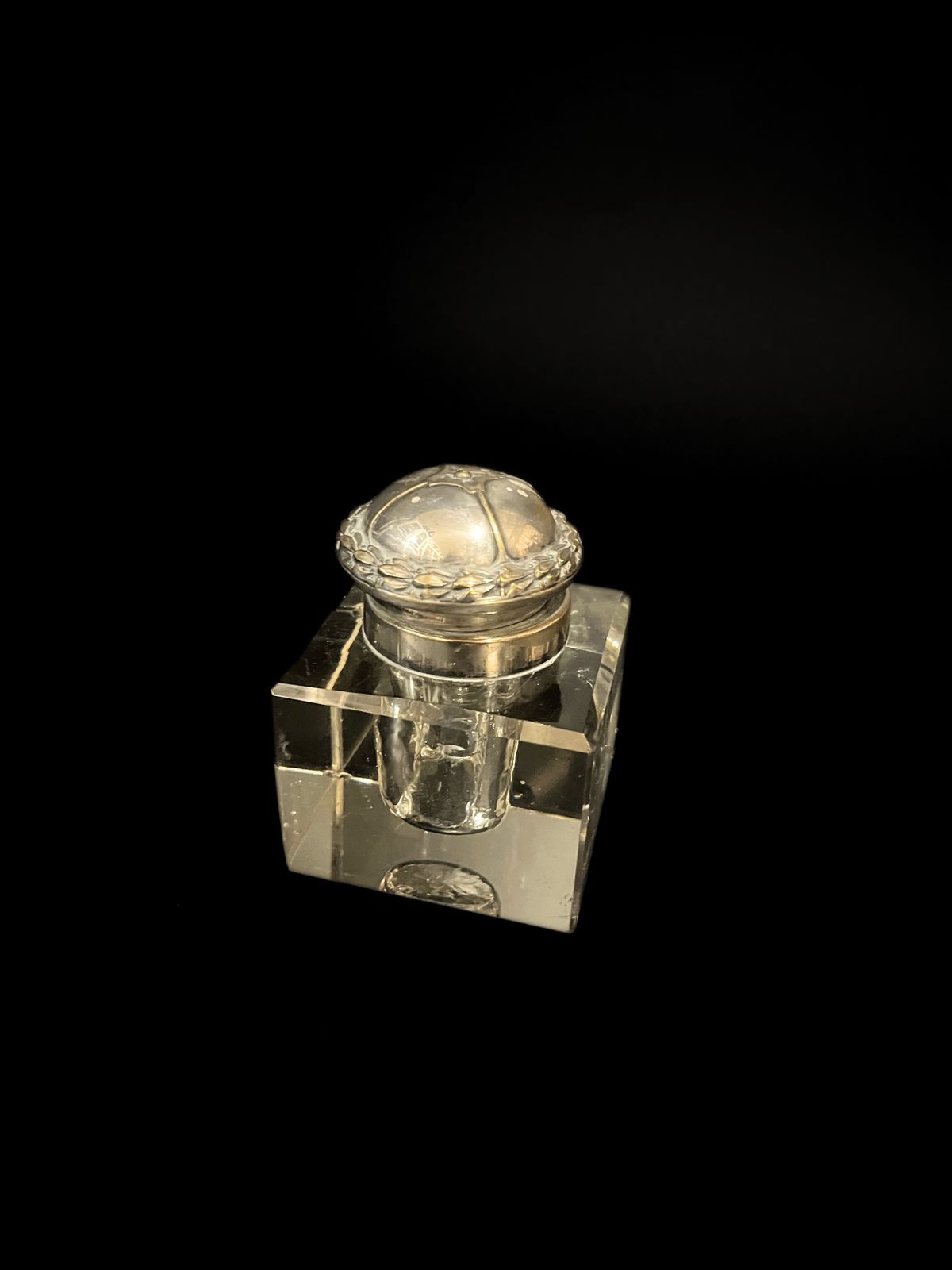 Antique Stunning Ink Cup In Crystal And Silver Plated Lid From Sweden Ea photo 170.0
