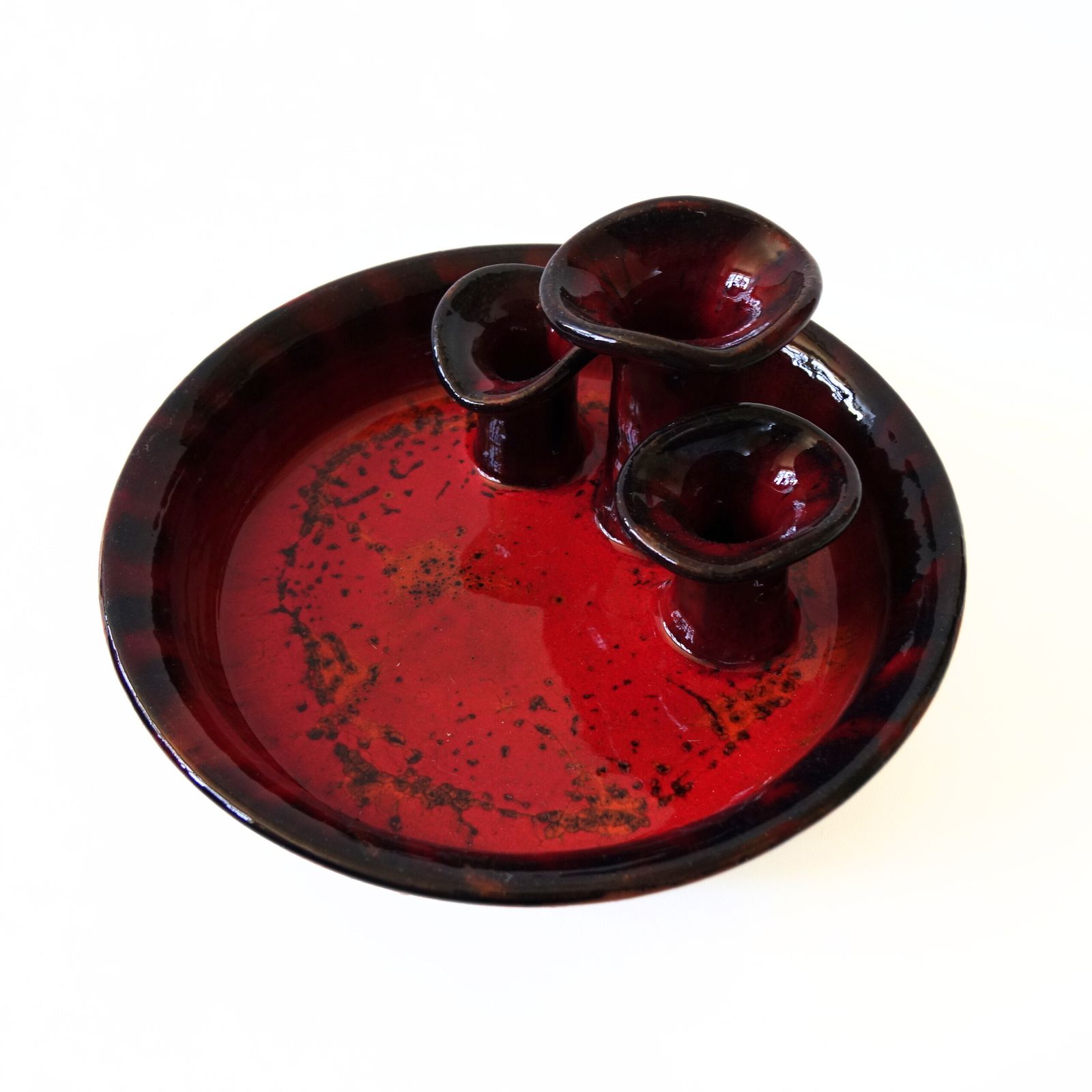 Vintage Red Glazed Unique Handmade Red Glazed Candle Holder From Sweden