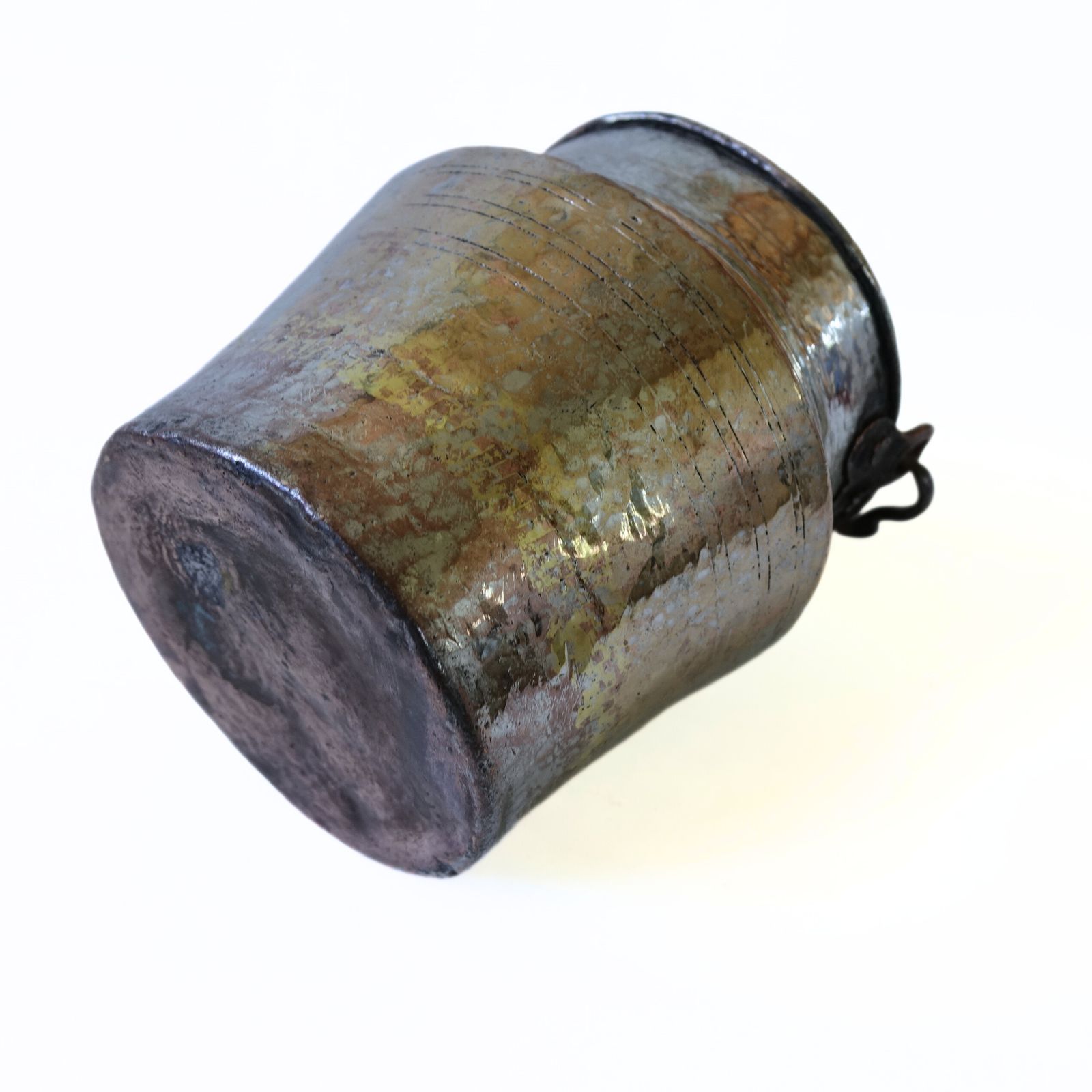 Vintage Metal Pot With Handle With Stunning Patina From Sweden Early 1900s photo 137.0