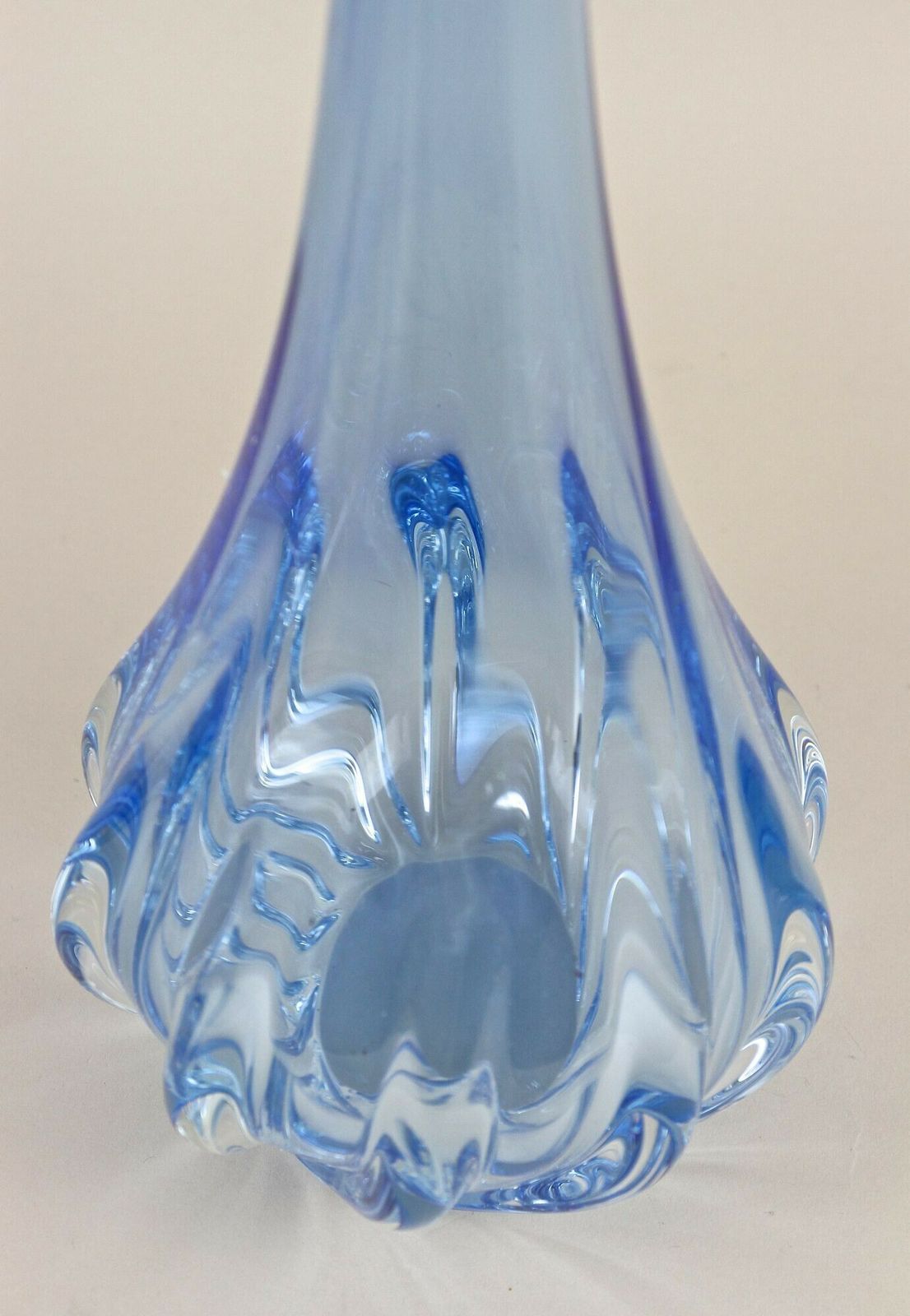 20th Century Light Blue Murano Glass Long Neck Vase, Italy Circa 1970 photo vintage