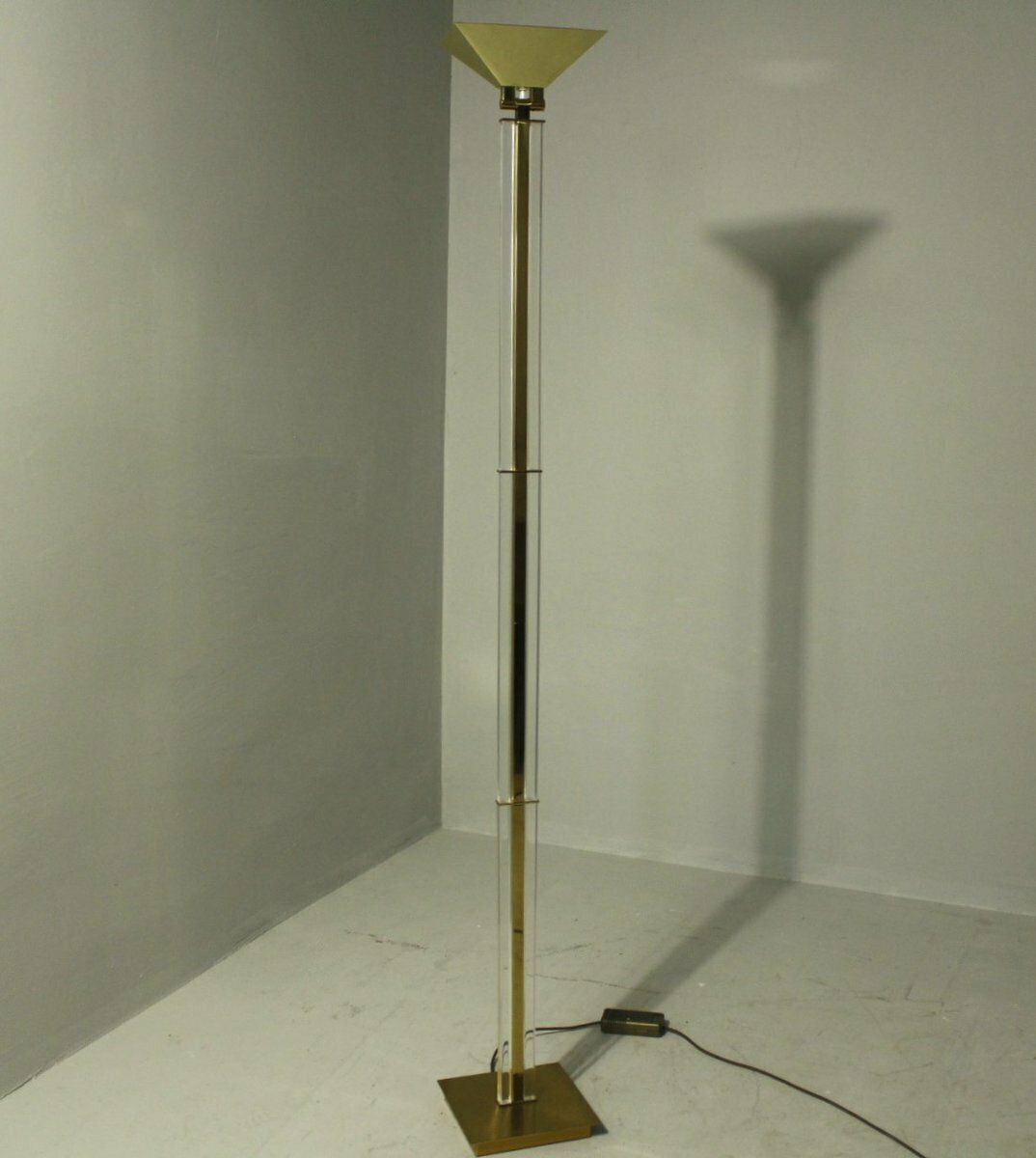 Hollywood Regency Brass Uplighter Floor Lamp By Baulmann, 1980s photo for sale