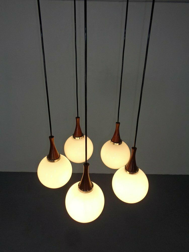 Danish Glass And Rosewood Cascade Ceiling Lamp, 1960s photo 752.0