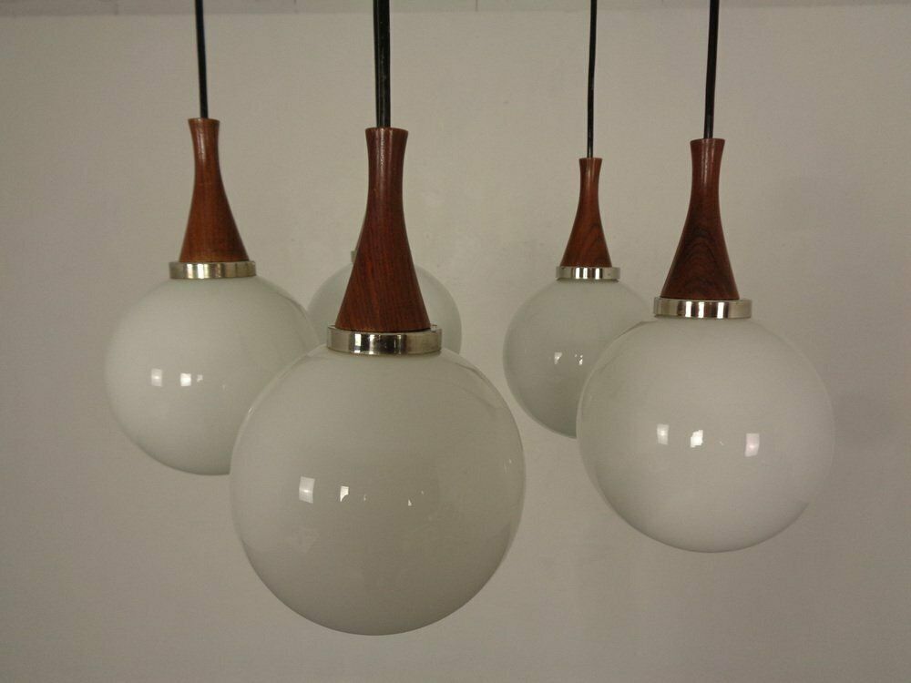 752.0 Danish Glass And Rosewood Cascade Ceiling Lamp, 1960s photo