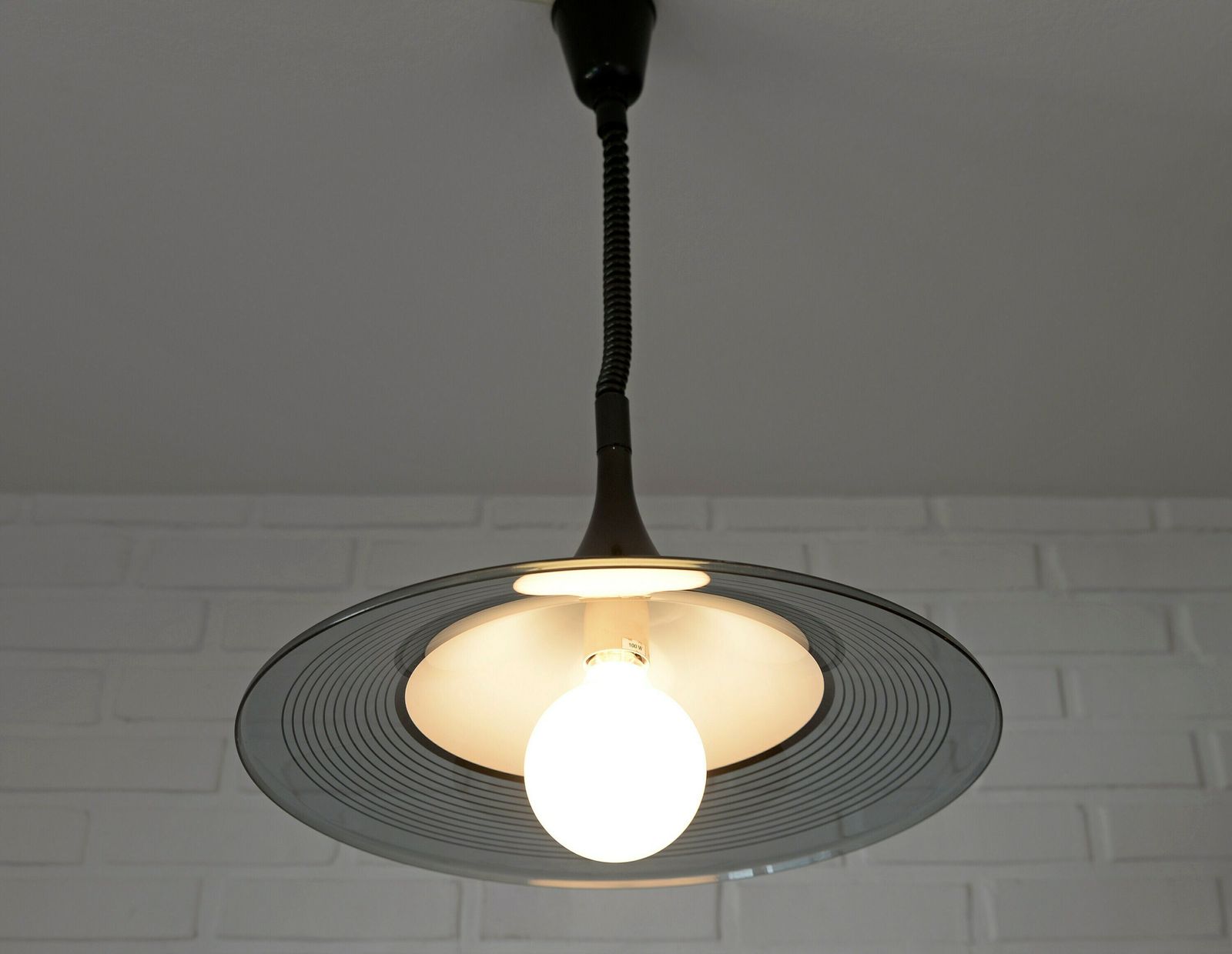 Vintage Hanging Lamp / Space Age / Black Plastic Trumpet / Meblo Albatros / Pendant Light / Mcm Light Fixture / 1970's Yugoslavia photo furniture