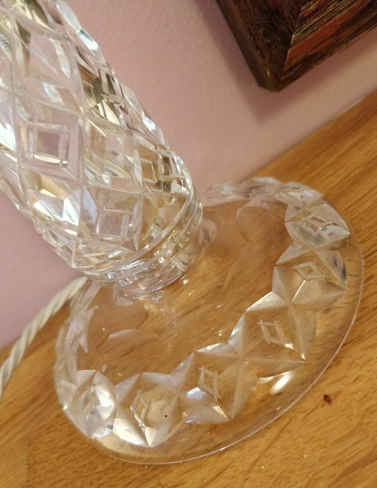Original Art Deco Period Antique Cut Glass Table Lamp Rewired Pat Tested photo Lighting