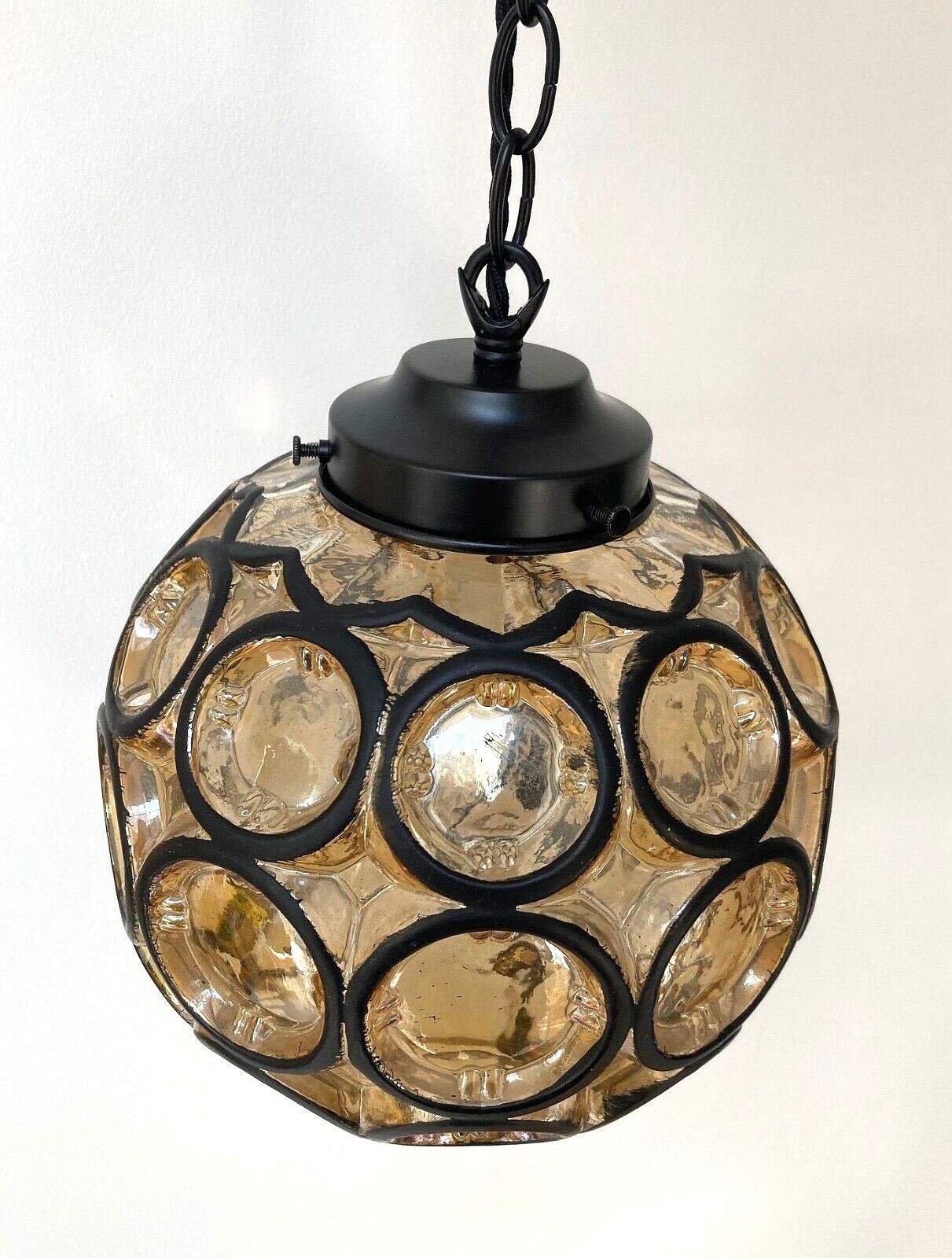Vintage Amber Glass Ceiling Light Shade Complete Fitting Rewired photo Lighting