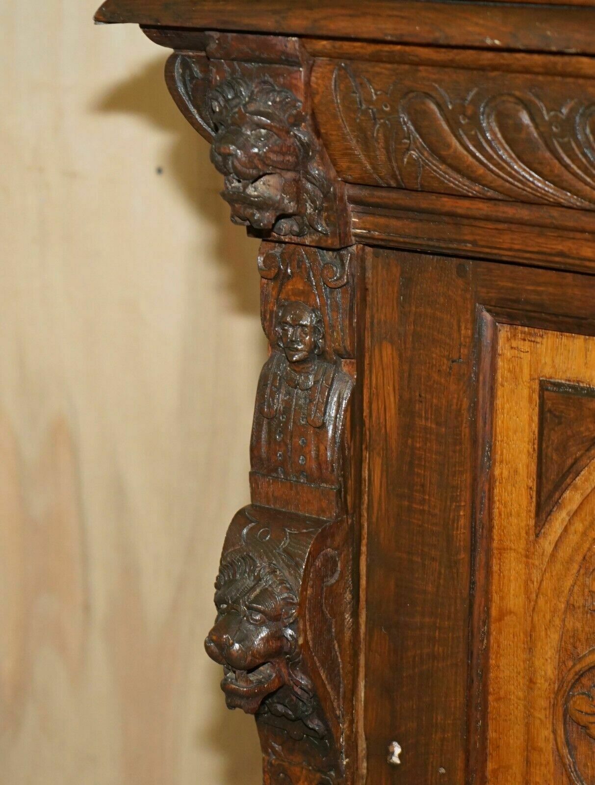 Pair Of Antique Victorian 1880 Continental Jacobean Gothic Revival Bookcases photo vinterior