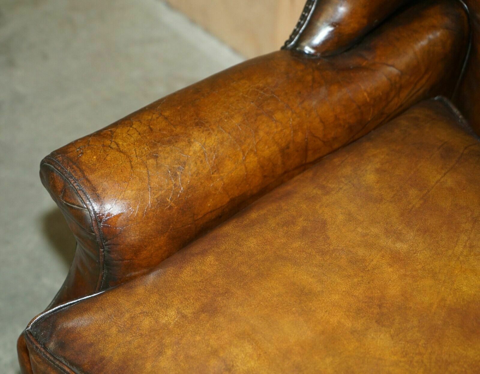 photo furniture Important Restored George II Period Circa 1760 Wingback Brown Leather Armchair