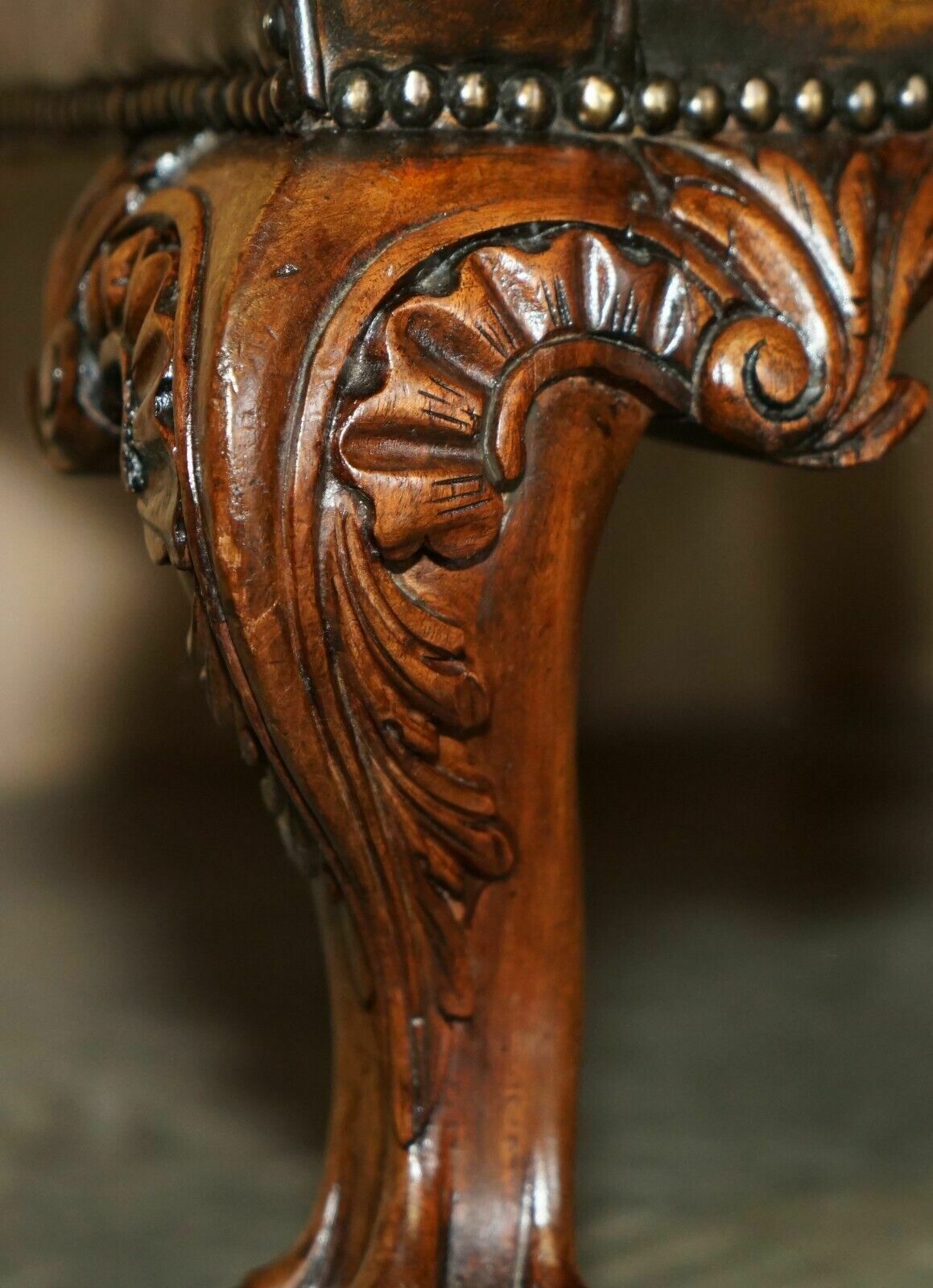 photo vinterior Important Restored George II Period Circa 1760 Wingback Brown Leather Armchair