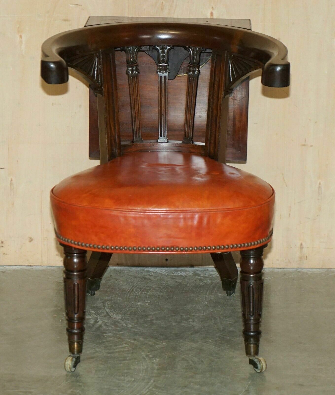 Antique Morgan & Saunders George IV 1820 Mahogany Cockfighting Library Armchair photo for sale