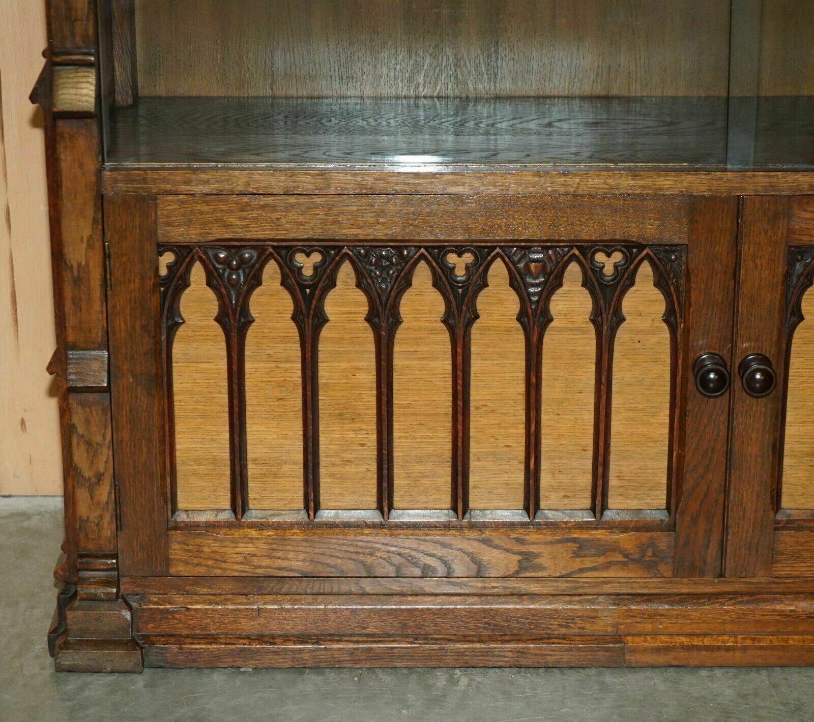 photo for sale Exquisite & Important Ornately Hand Carved Gothic Revival Pugin Style Bookcase