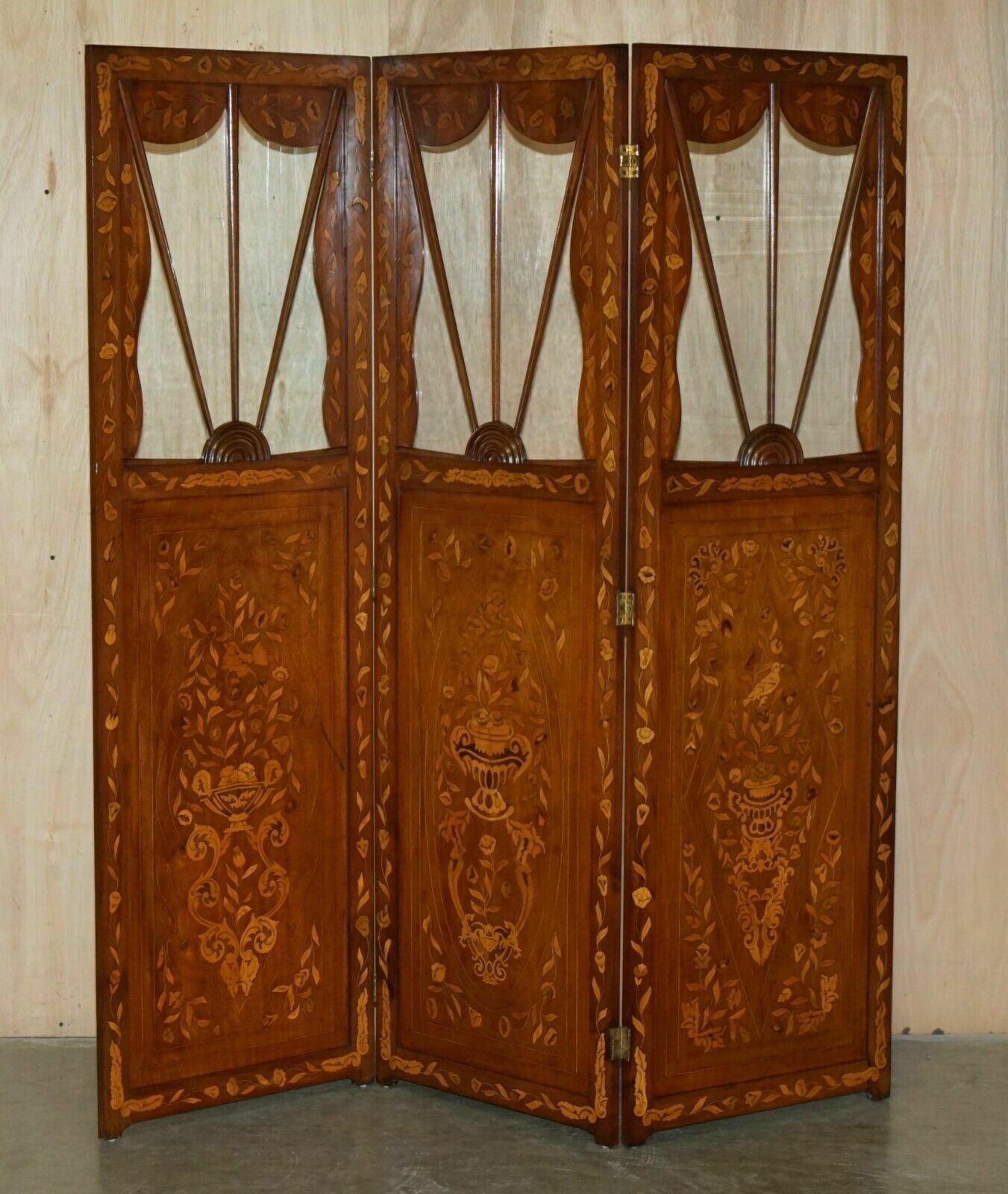 Pair Of Finest Quality Dutch Mahogany & Walnut Three Fold Screens Room Dividers photo furniture