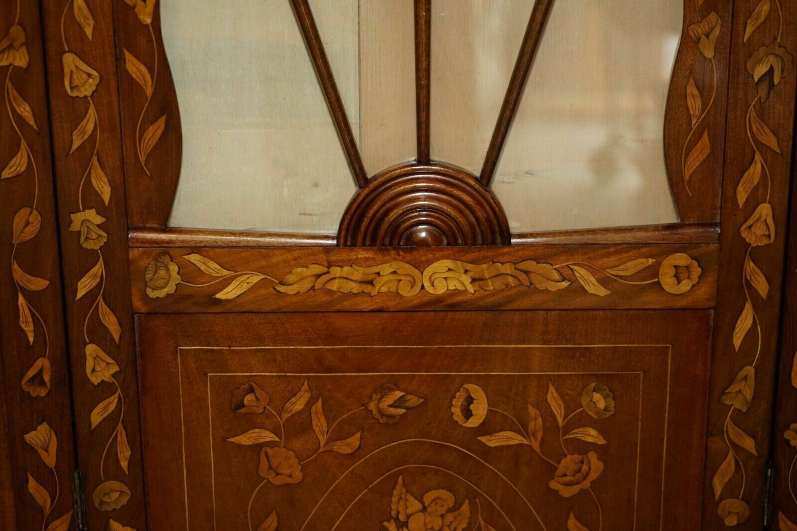 Pair Of Finest Quality Dutch Mahogany & Walnut Three Fold Screens Room Dividers photo vintage